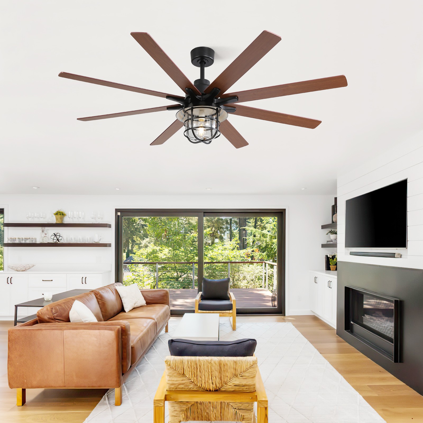 Modern 66"Ceiling Fan With 6 Speed Wind 8 Blades Remote Control Reversible DC
