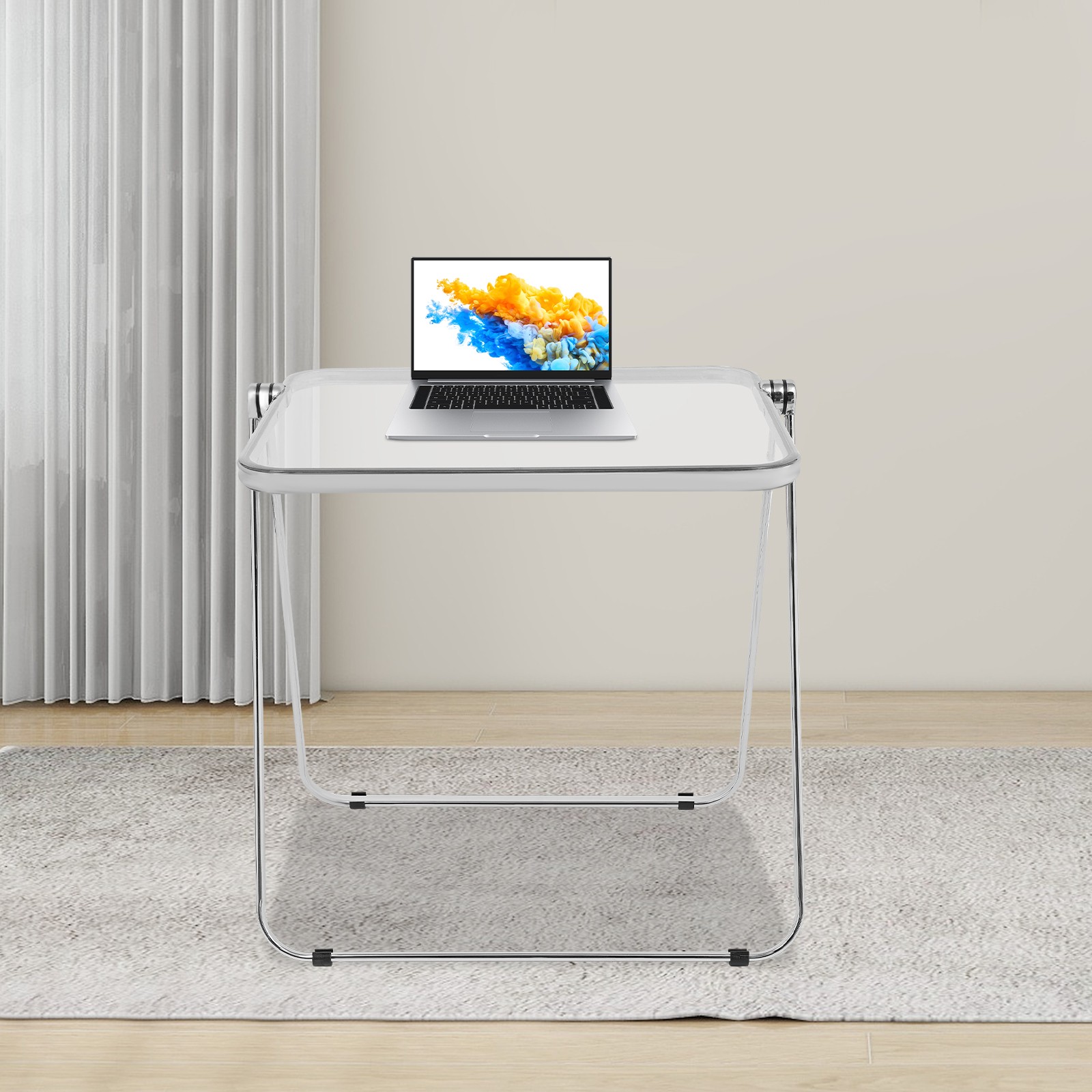 Silver& Clear Foldable Side Table Tiny Computer Desk for Home Office Indoor