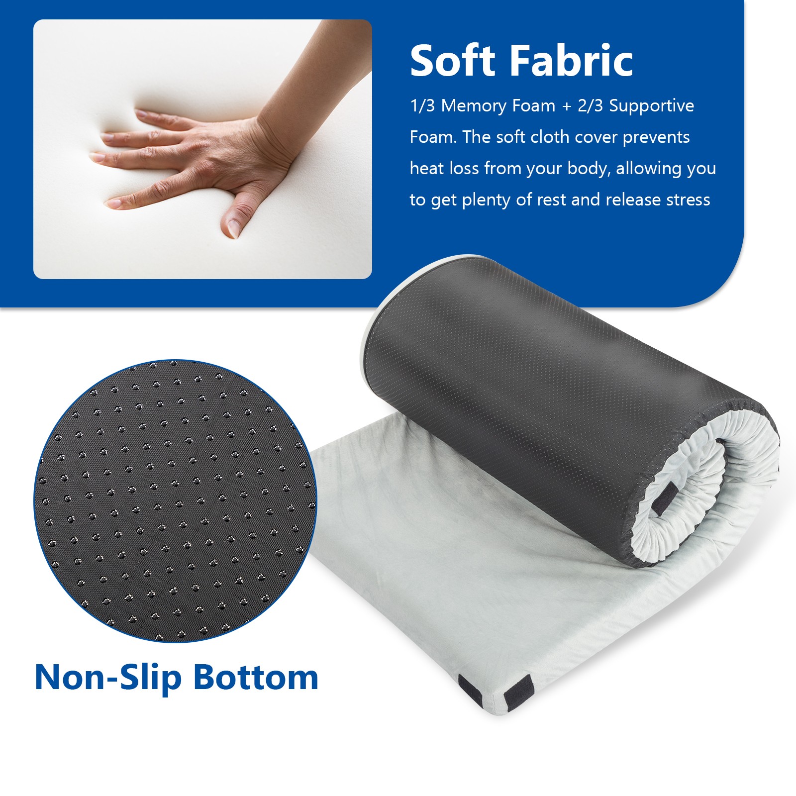 Garden 75" Memory Foam Camping Mattress with Pillow Pad Portable Roll Up