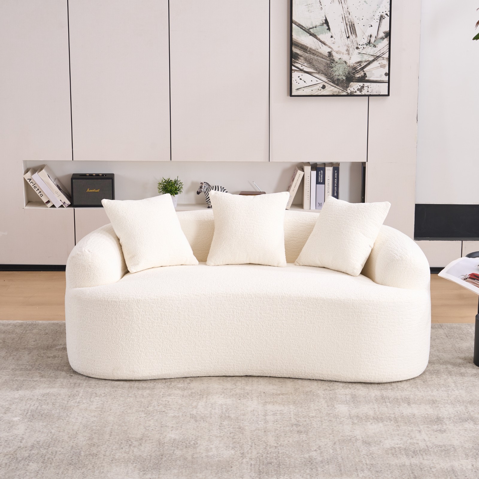 Curved Loveseat Sofa 65" 30D Chenille Compact for Small Spaces 300lbs 3 Pillows