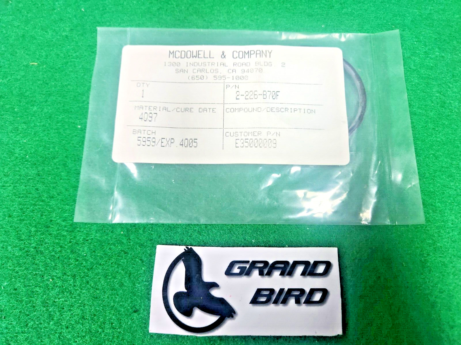 VARIAN E35000009 ORING MCDOWELL 2-226-870F  , NEW