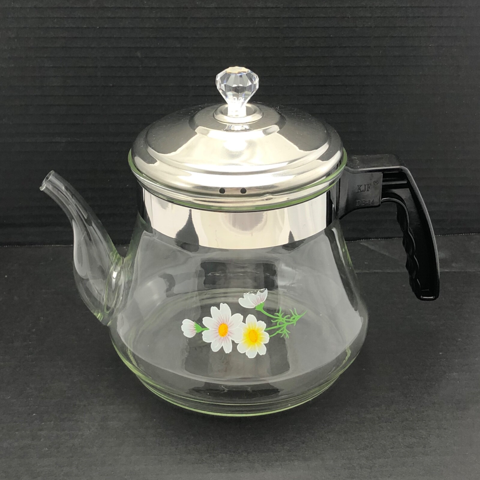 Vintage Coffee Pot by KJF White Wildflower Decal Large Heat Resistant