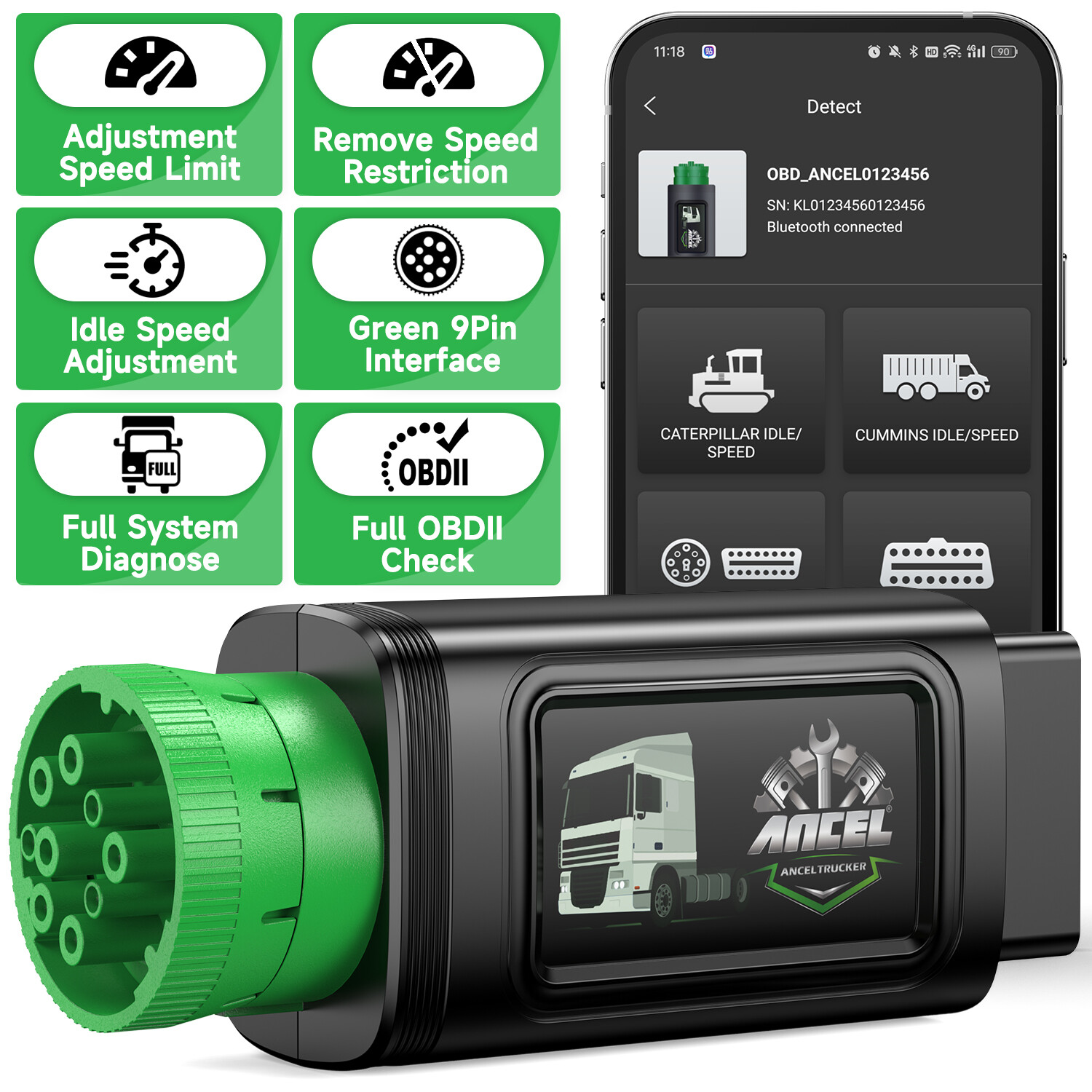 OBD Heavy Duty Truck Diesel Scanner Bluetooth for Cummins CAT Speed Limit Adjust