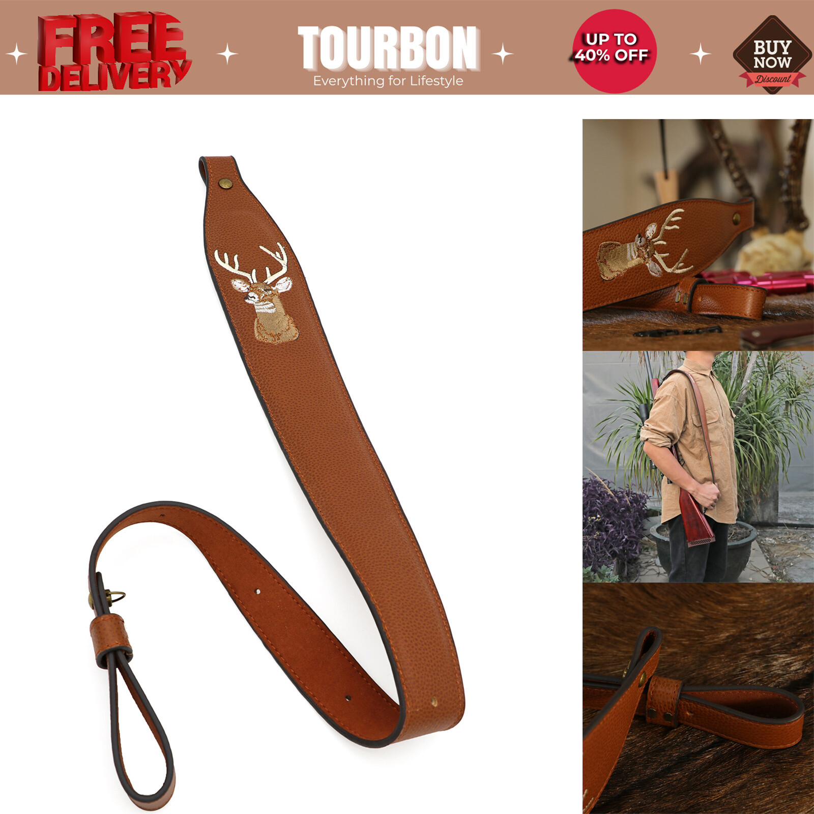 TOURBON Shooting Leather Rifle Sling Soft Padded Non-slip Gun Strap Hunting