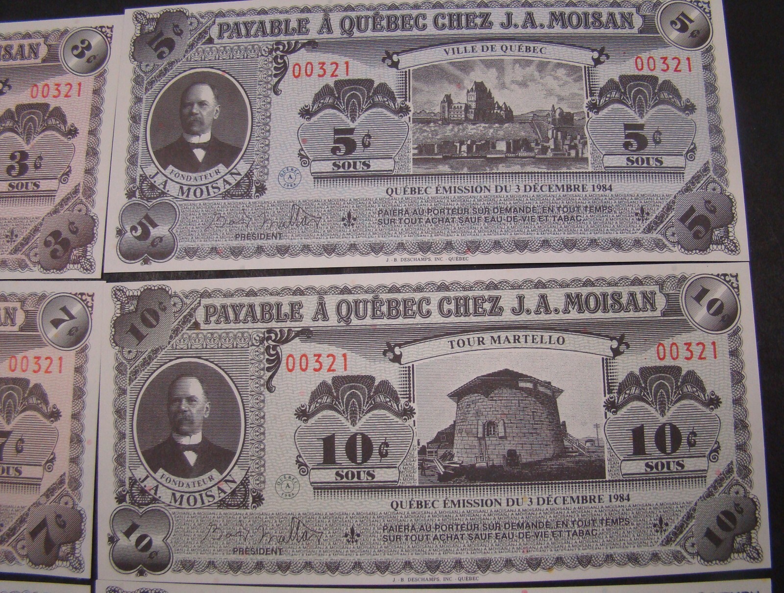 1984 Canada 3 Sous thru Dollar Moisan Quebec Matching Serial Numbers 12 Notes