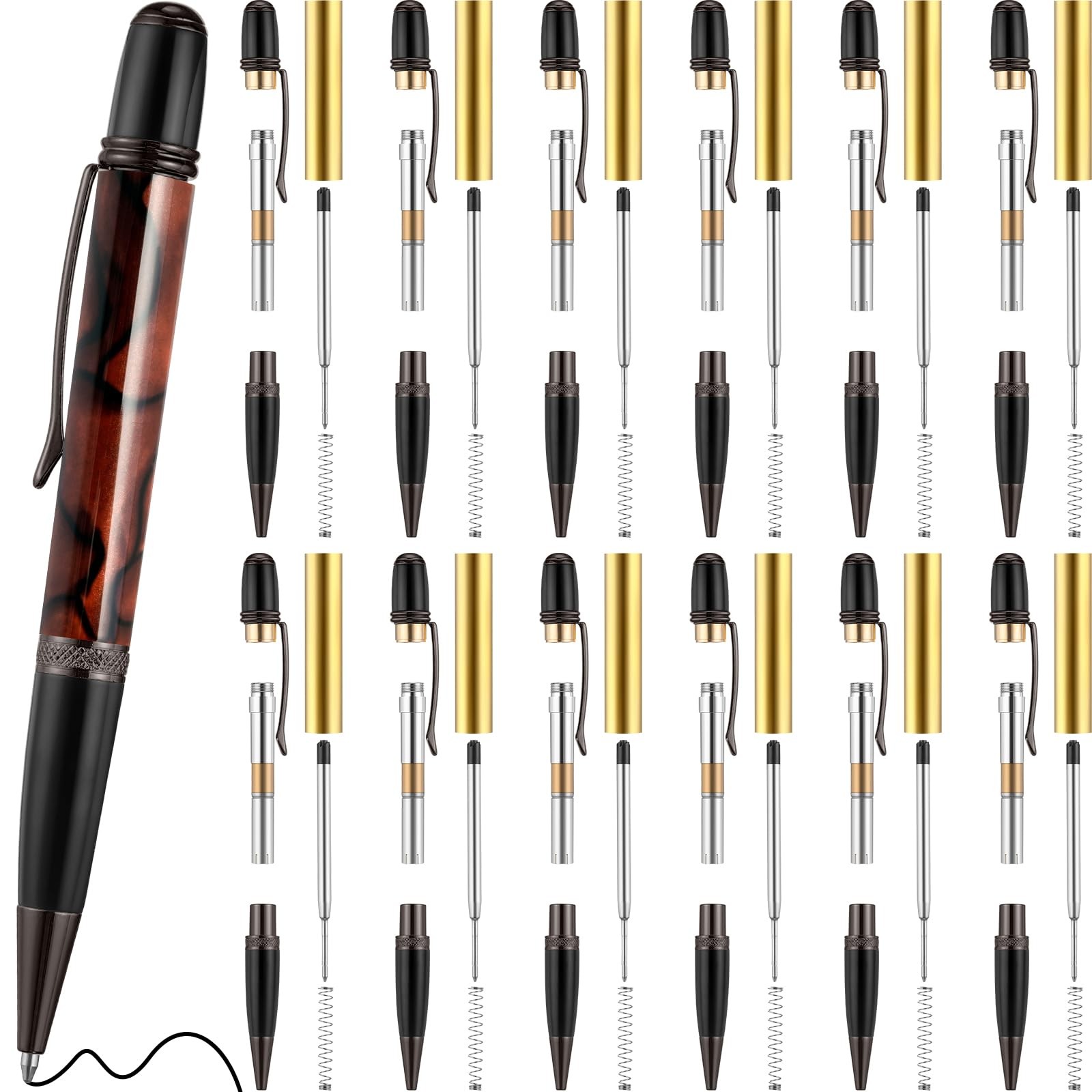 Colarr 12 Pack Woodturning Pen Kit Twist Ballpoint Pen Kit with Refill Copper Pe