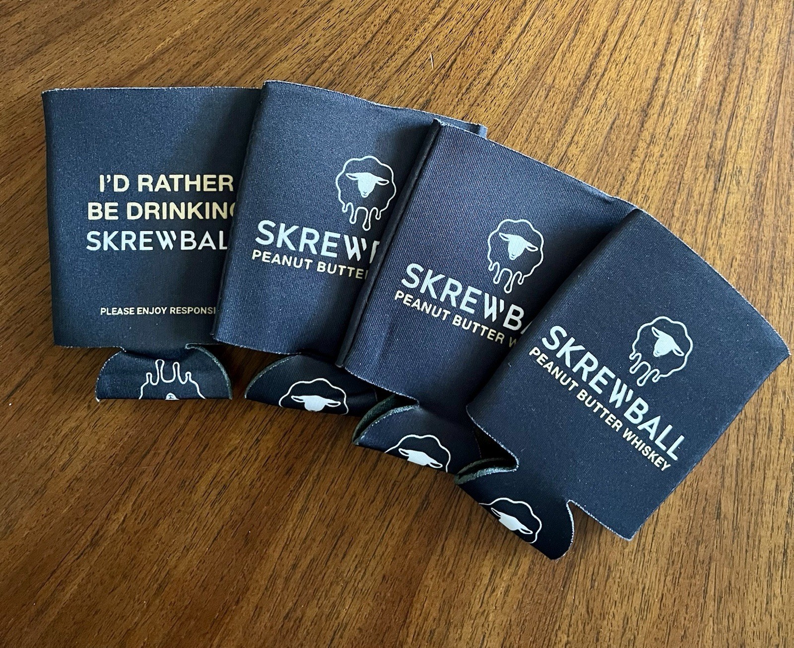 Skrewball Peanut Butter Whiskey Can & Bottle Koozie Koozy *BRAND NEW SET OF 4*