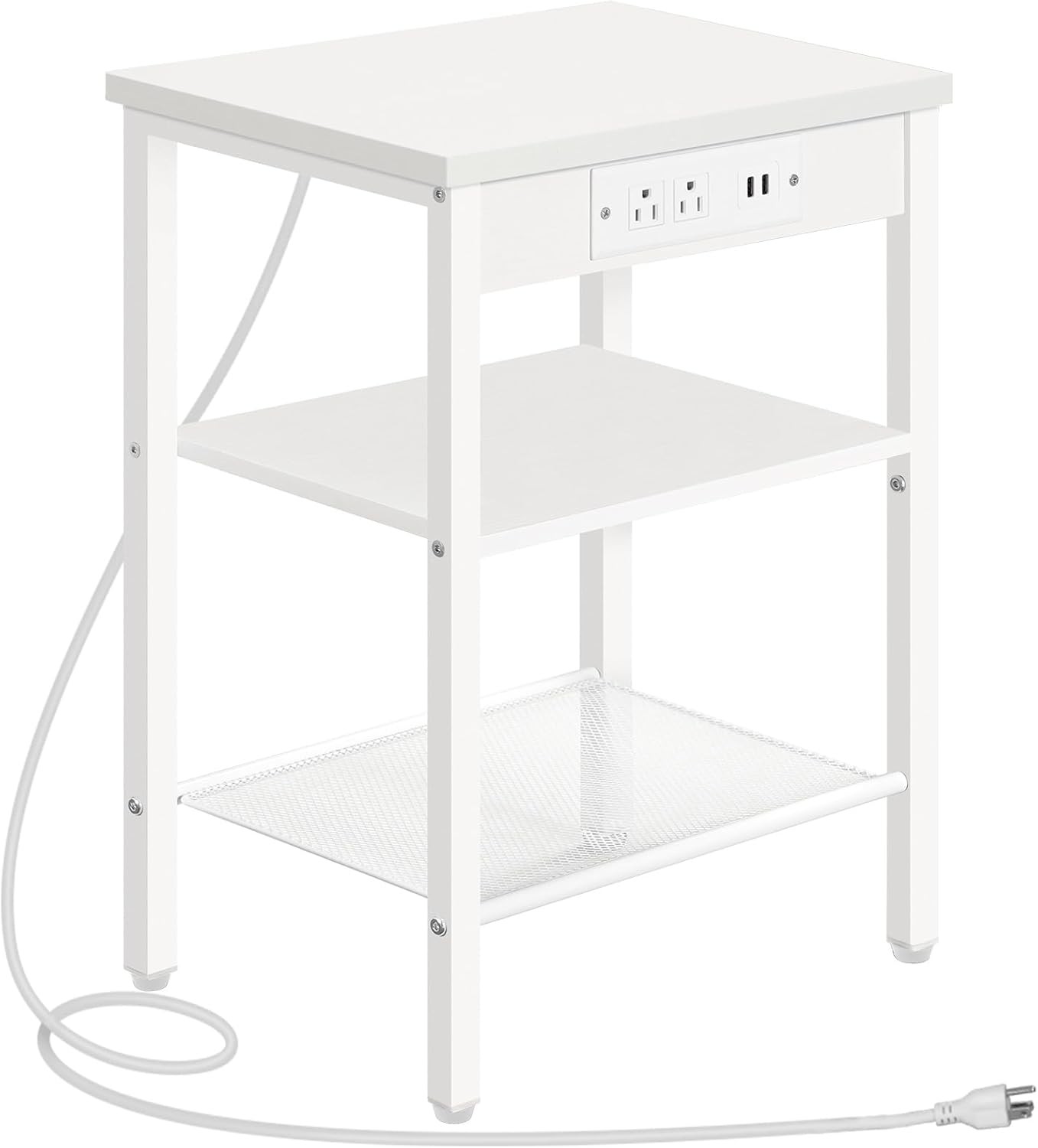 Side Table W/ Charging Station & USB Port Small End Table Small Space 3-Tier