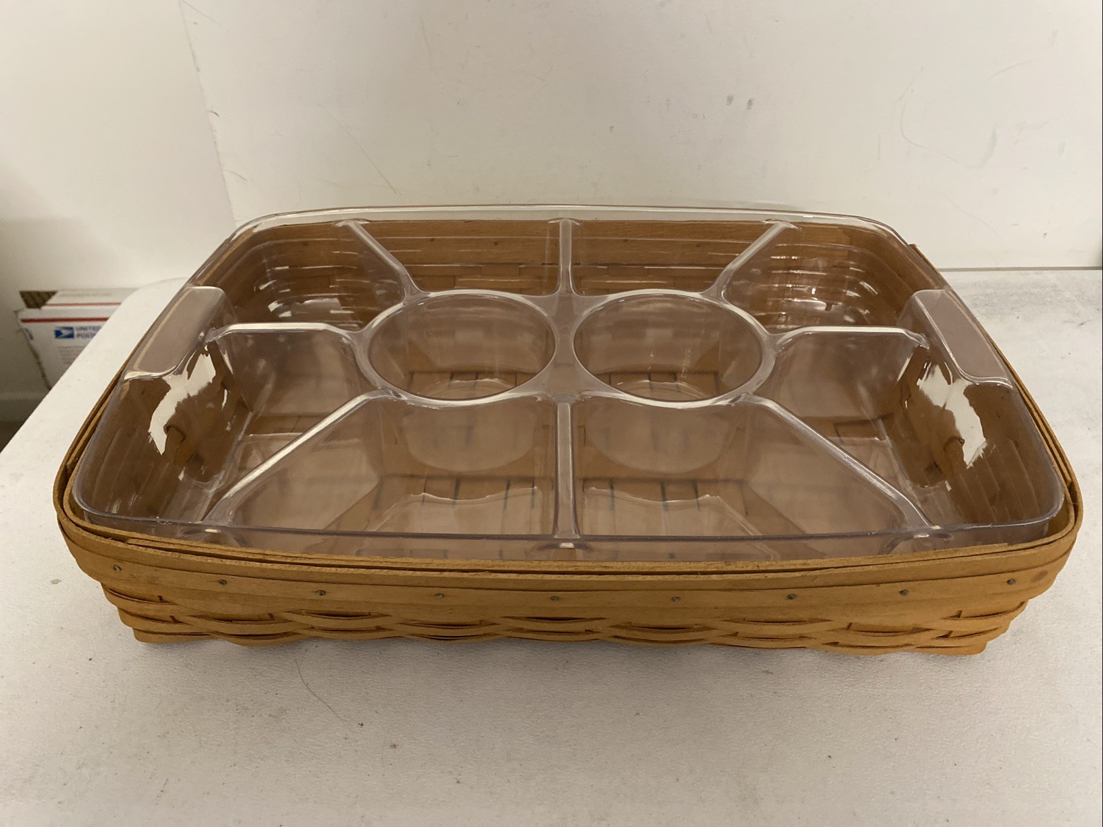 Vntg Longaberger Hostess Serving Tray Basket w/2 Plastic Inserts