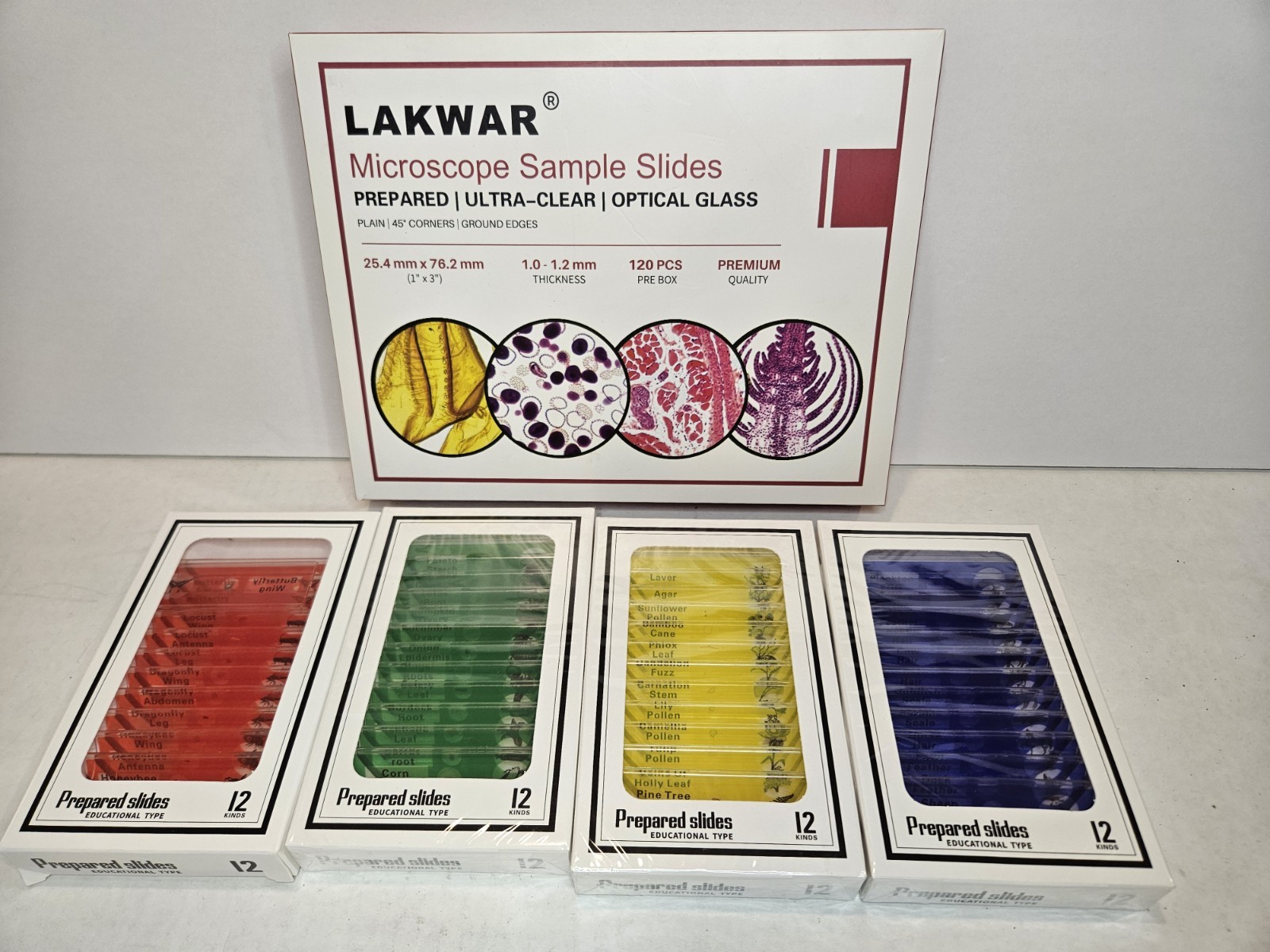 48Pcs Prepared Microscope Slides Specimen Animals Insects Plants Flowers, Etc.