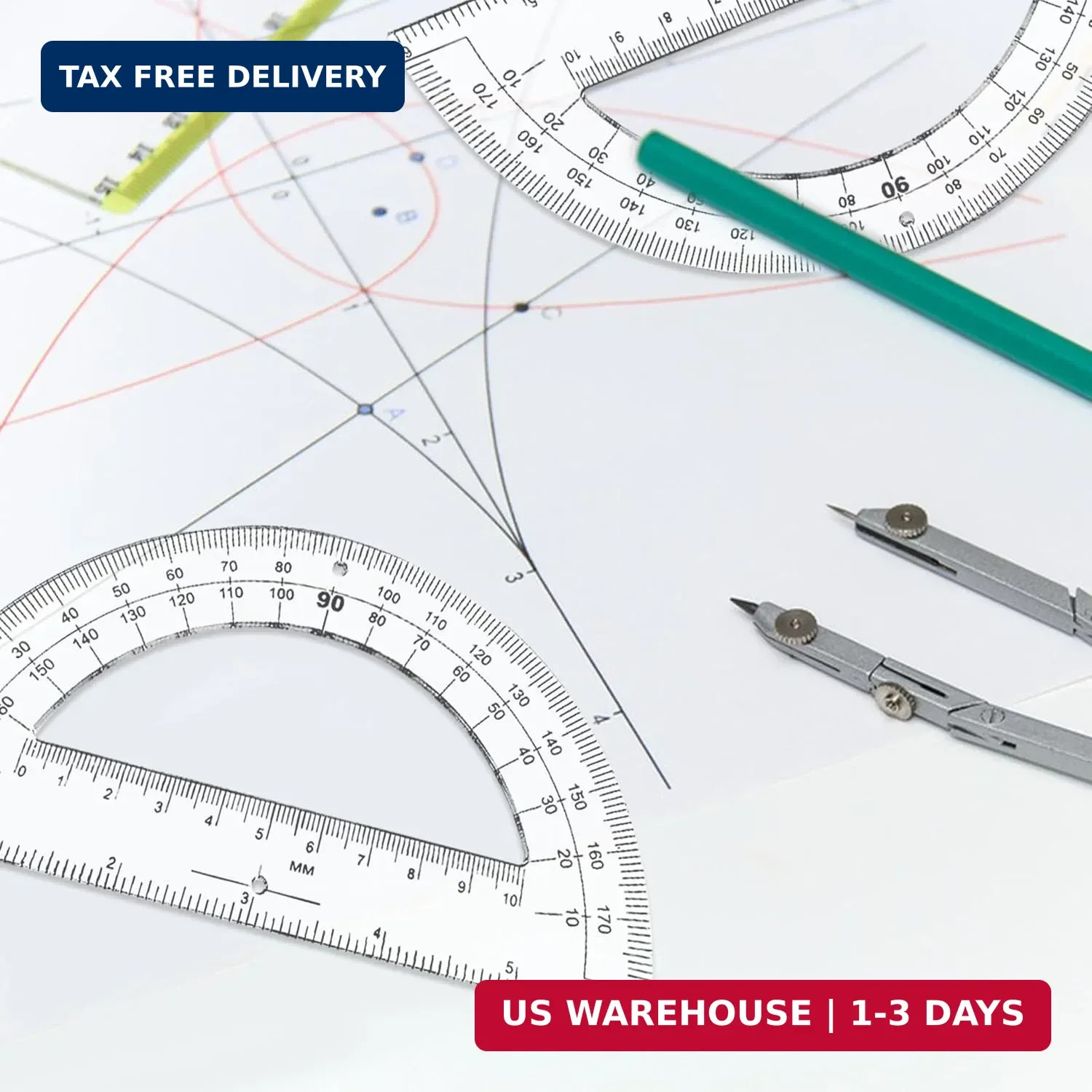 30PCS Clear Plastic Student Math Protractor 6-Inch Long 180 Degree for Angle Mea