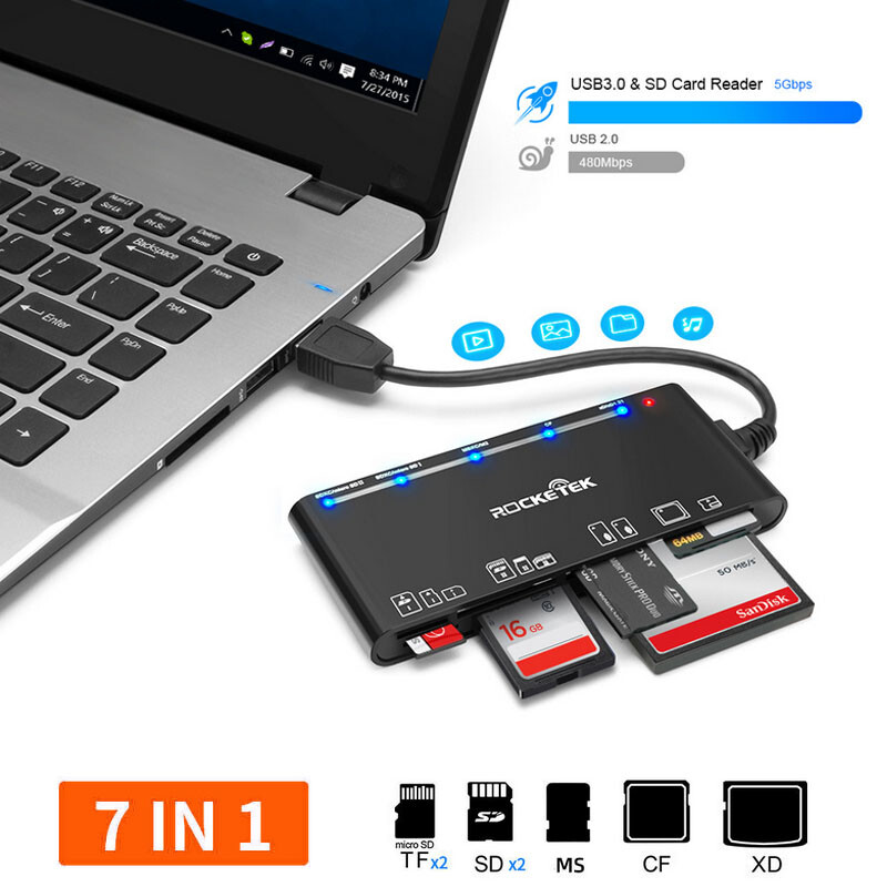 7-IN-1 USB 3.0 Memory Card Reader High-Speed 7 Ports for Micro SD SDXC CF TF MS