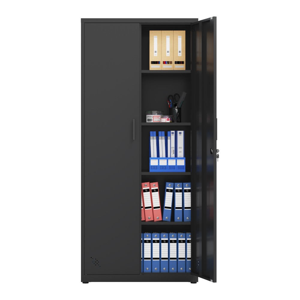 High Storage Cabinet W 2 Doors 4 Partitions Separate 5 Storage Spaces