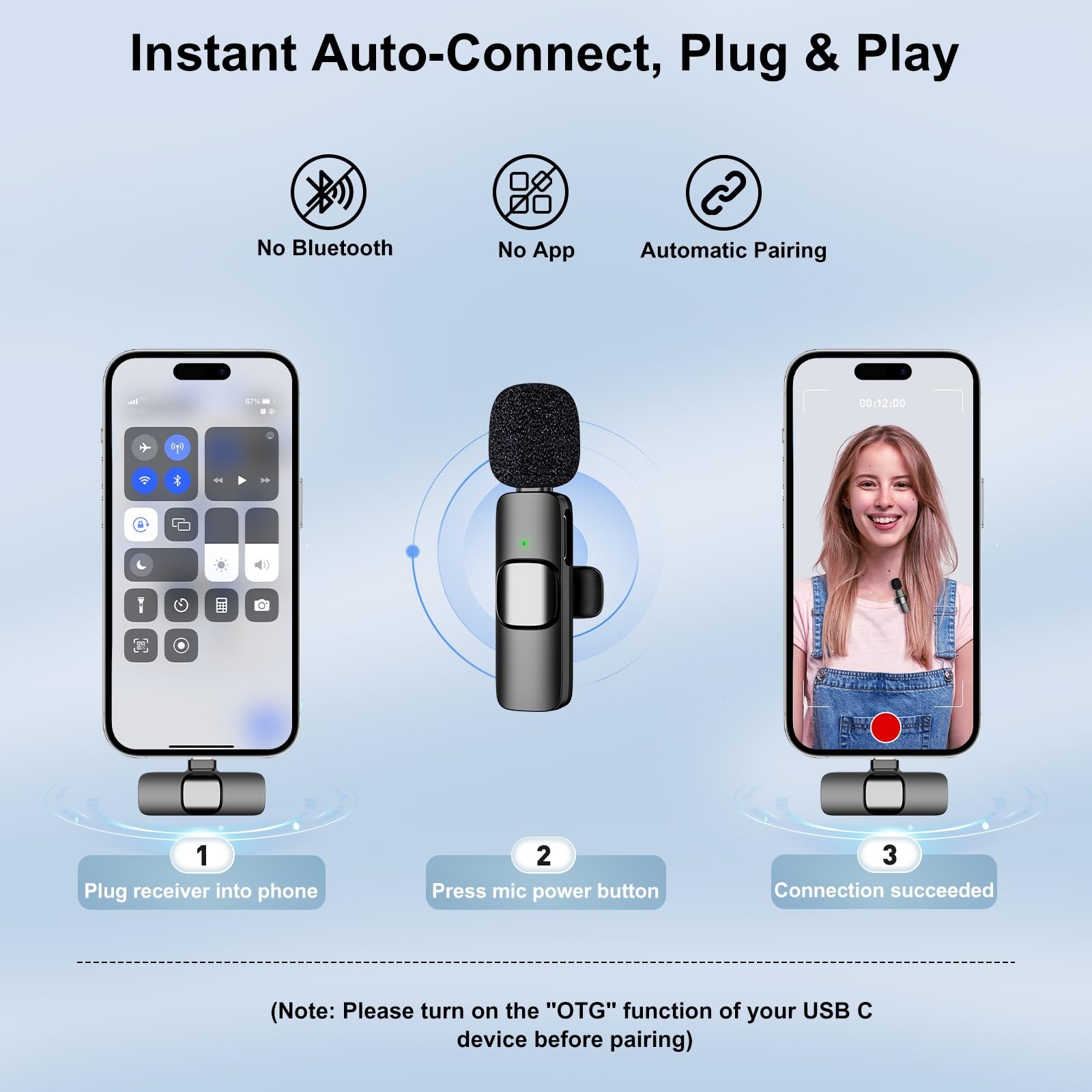 PoP voice USB C Mini Wireless Lavalier Microphone for iPhone/Android, Lapel M...