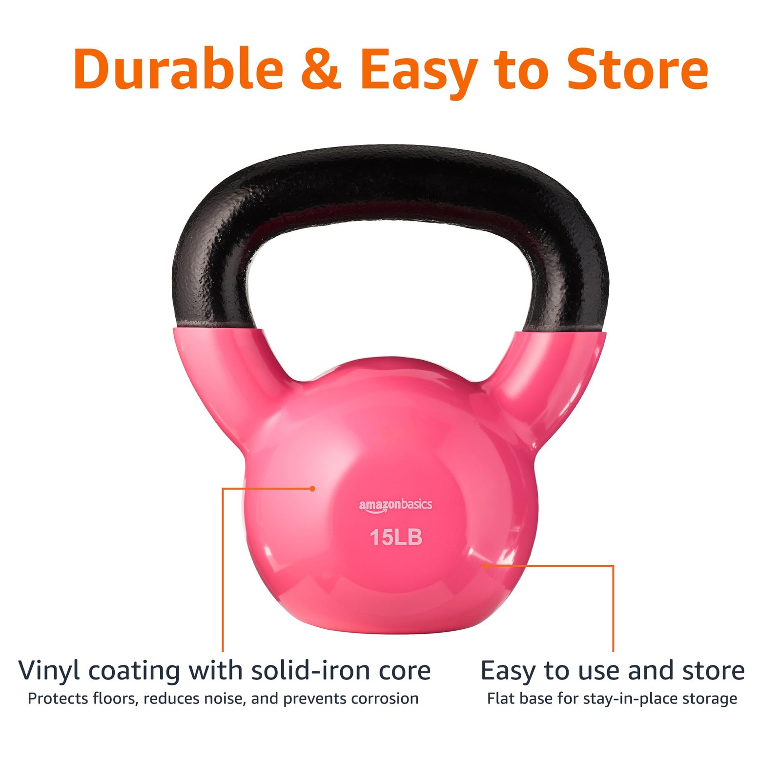 Basics Vinyl Kettlebell, 15 pound, Pink