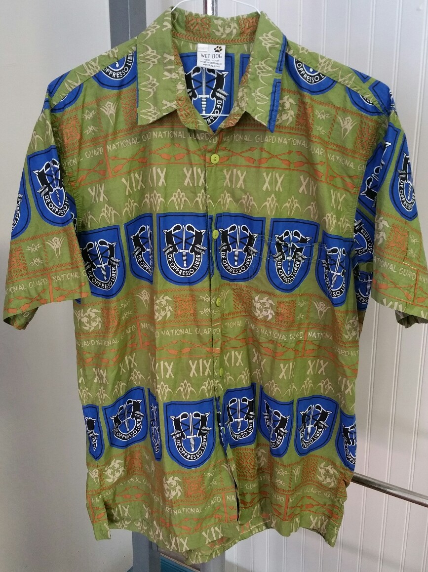 National Guard De Oppresso Liber Crest Hawaiian Tapa Men's Shirt Wet Dog Size L