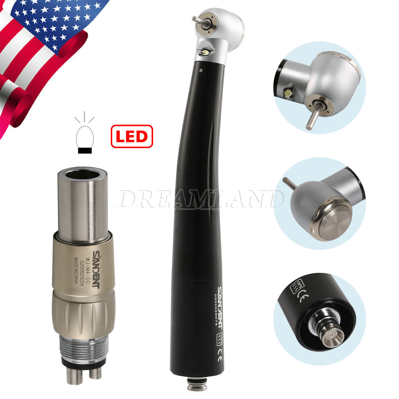 NSK Style Dental LED E-generator High Speed Handpiece / 4 Hole Quick Coupler