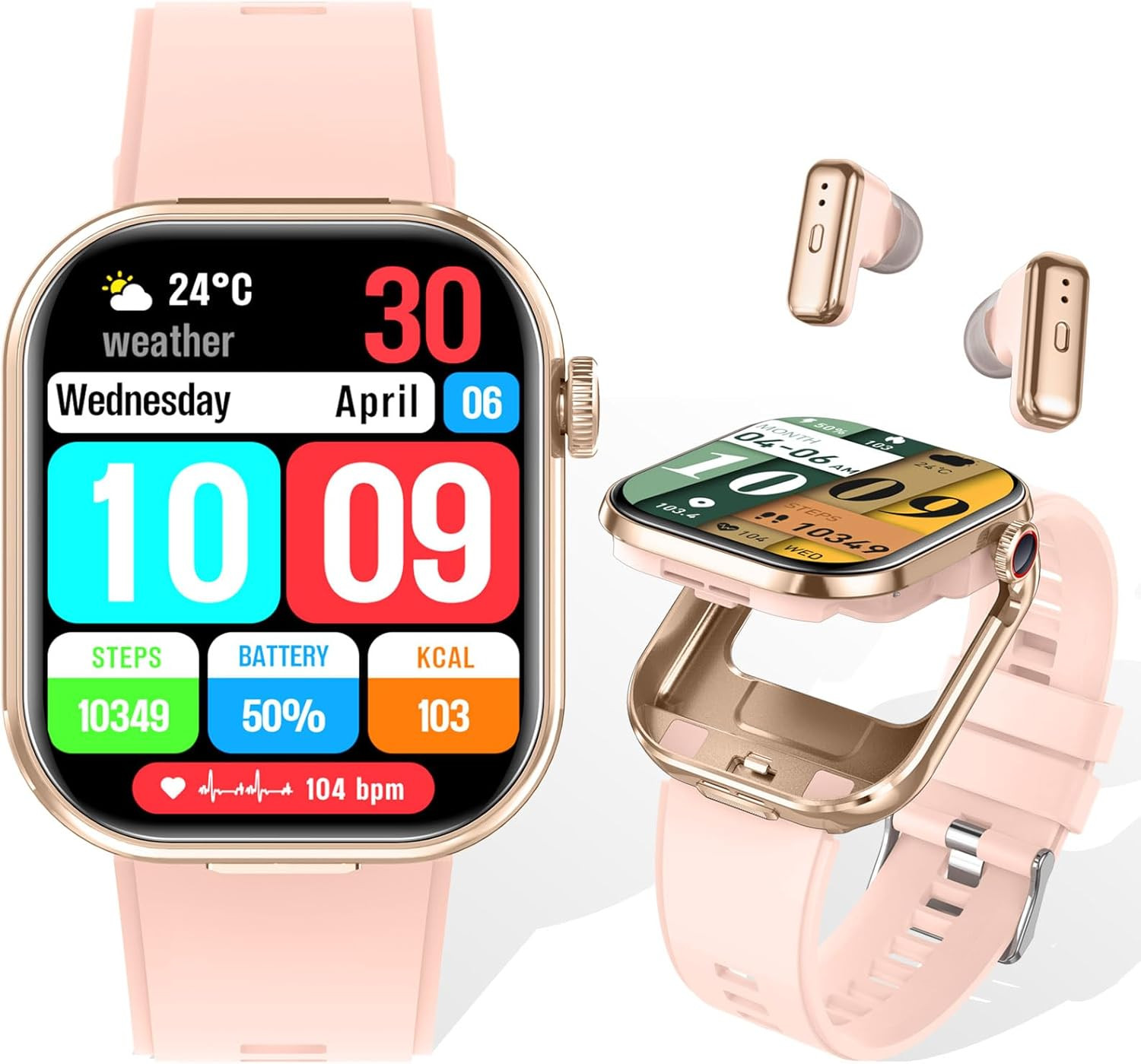 Smartwatch with Earbuds, 2-In-1 Sports Watch with Pedometer, 2.02-Inch Rugged Fi