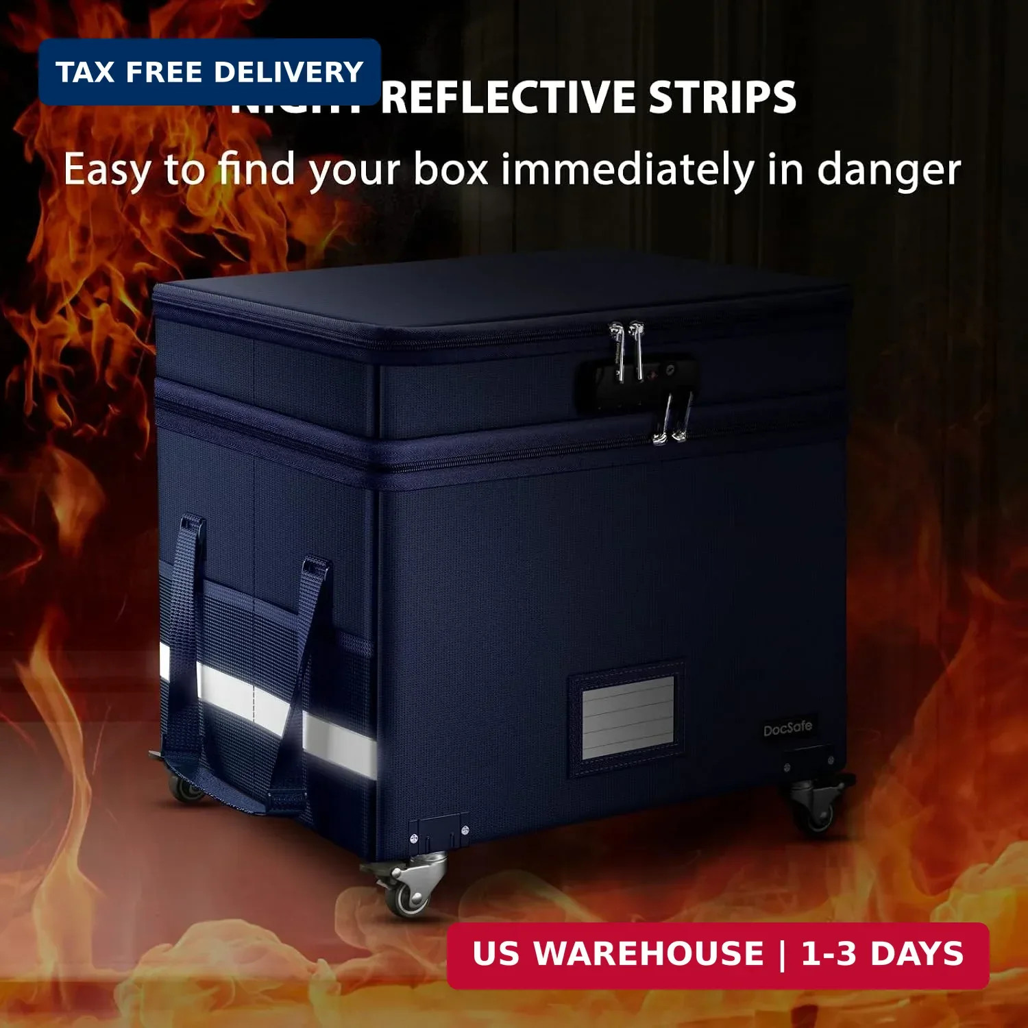 File Box with Lock, 2-Layer Fireproof Document Box with Wheels,Collapsib