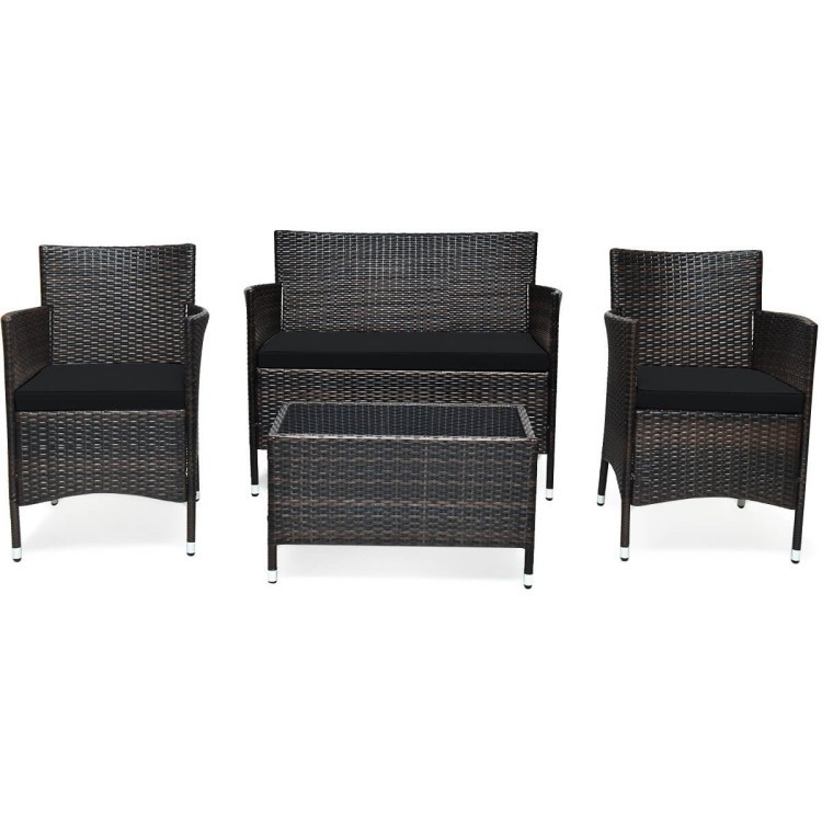 4-Piece Rust-Resistant Steel+Rattan Outdoor Sofa Set & Rectangle Glass Table