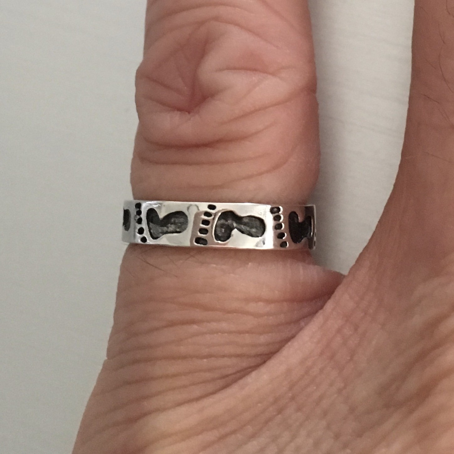 Sterling Silver Adjustable Footprint Toe Ring, Silver Ring, Baby Feet Ring