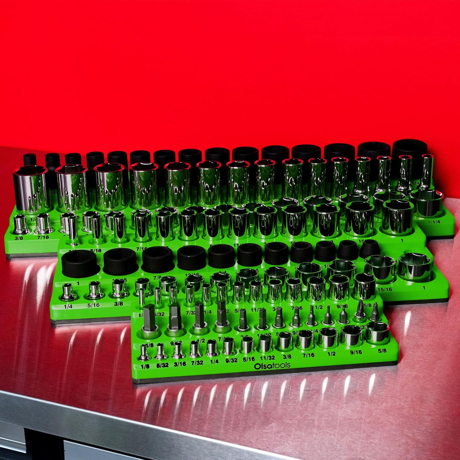 Magnetic Socket Organizer - 3 Rows, 1/4" Drive, SAE