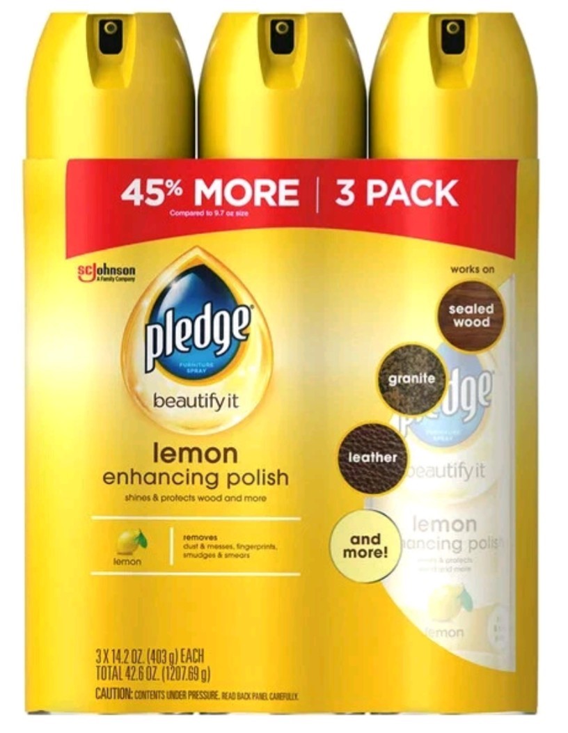 Pledge Beautify It Lemon Enhancing, Clean Furniture Polish, Spray 14.02 oz 3 PK.