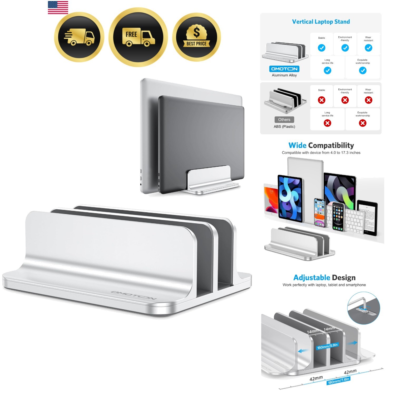 Updated Dock Version] Vertical Laptop Stand, Double Desktop Stand Holder with...