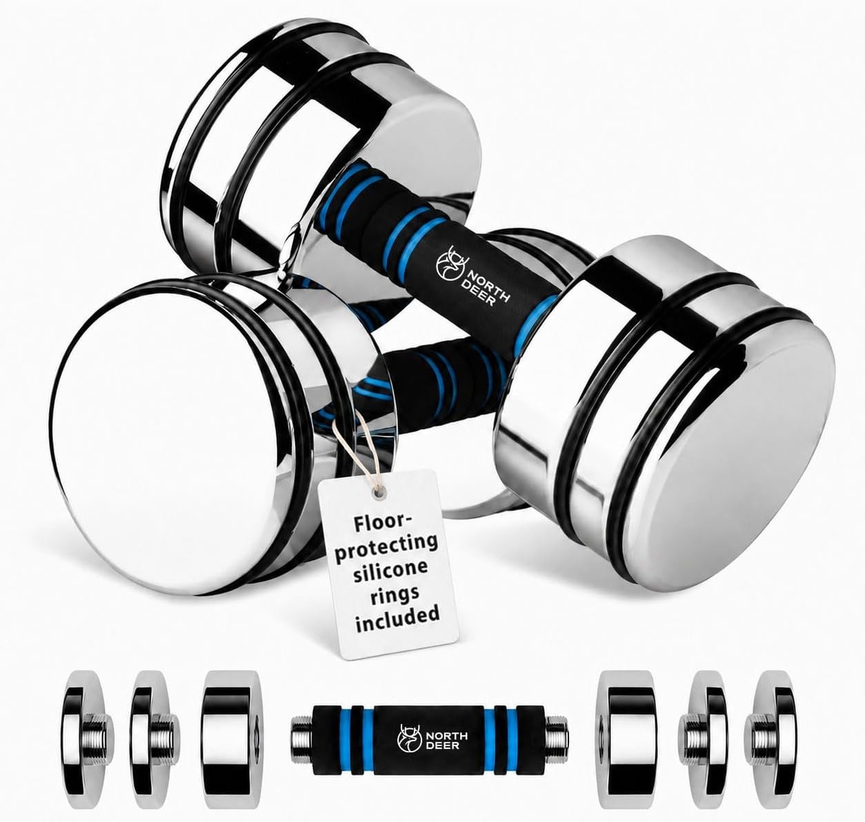 Steel Dumbbells Ultracompact & Adjustable Chrome Dumbbell W/ Foam Handles 5lb