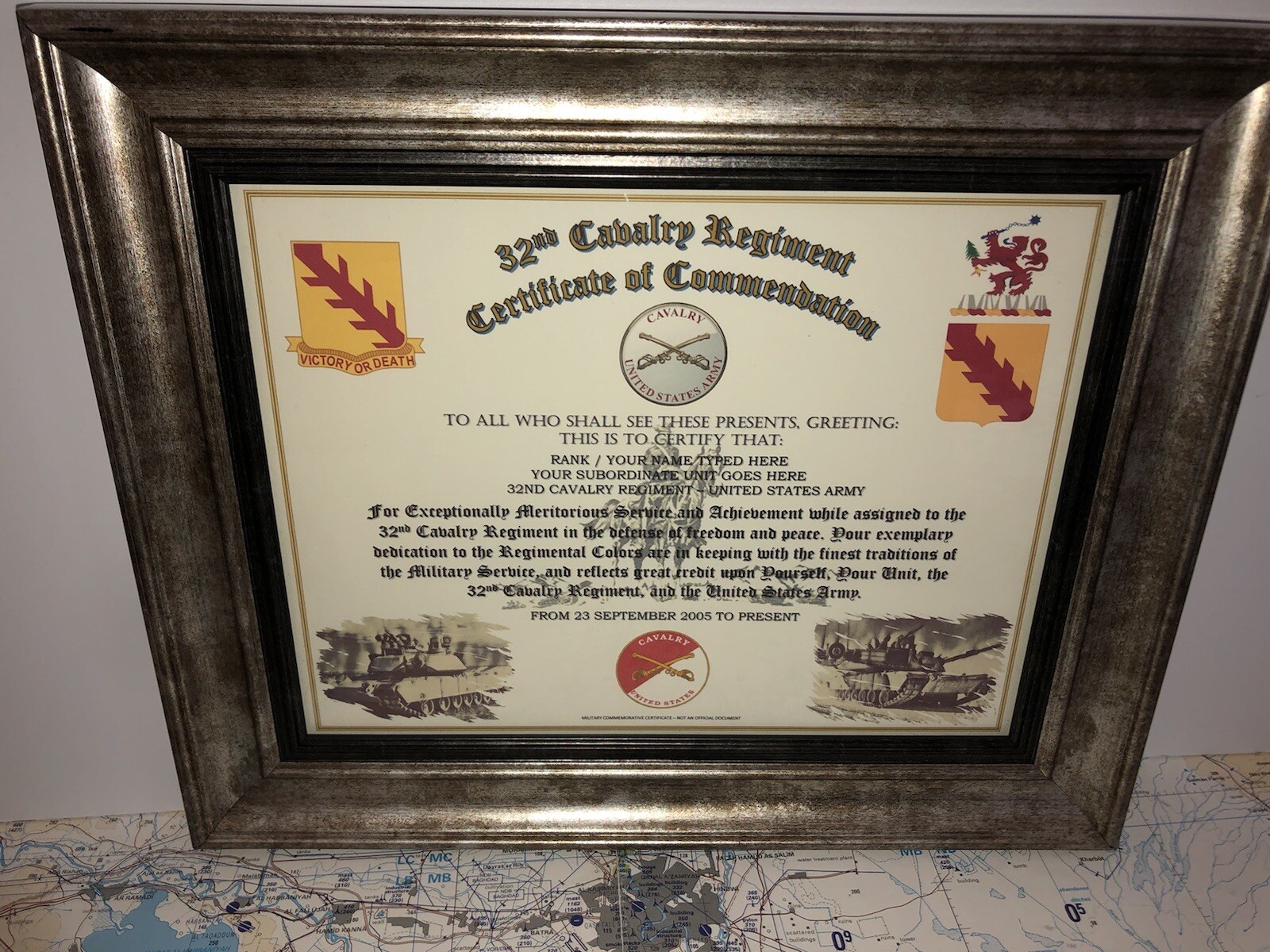 32ND U.S. CAVALRY REGIMENT / COMMEMORATIVE - CERTIFICATE OF COMMENDATION