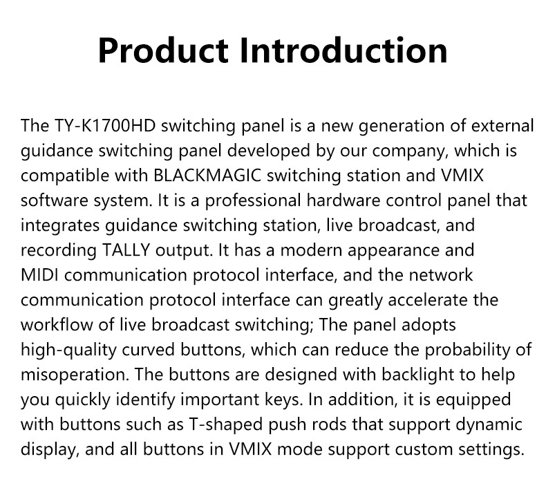 TYST TY-K1700HD Video Switcher Control Panel for BMD ATEM 1 M/E vMix Software