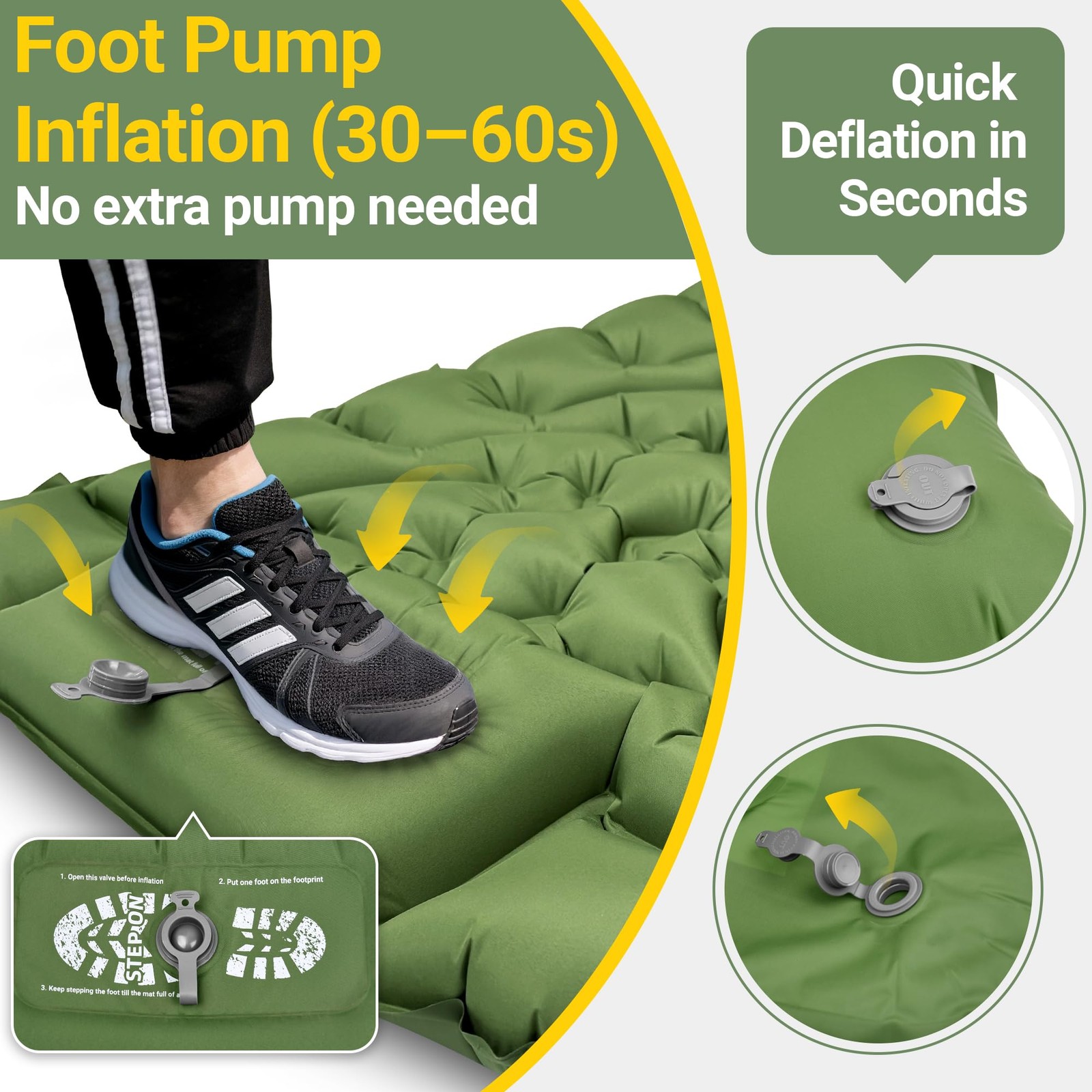 Camping Sleeping Pad, Backpacking Sleeping Pad with Built-in Pillow and Foot ...