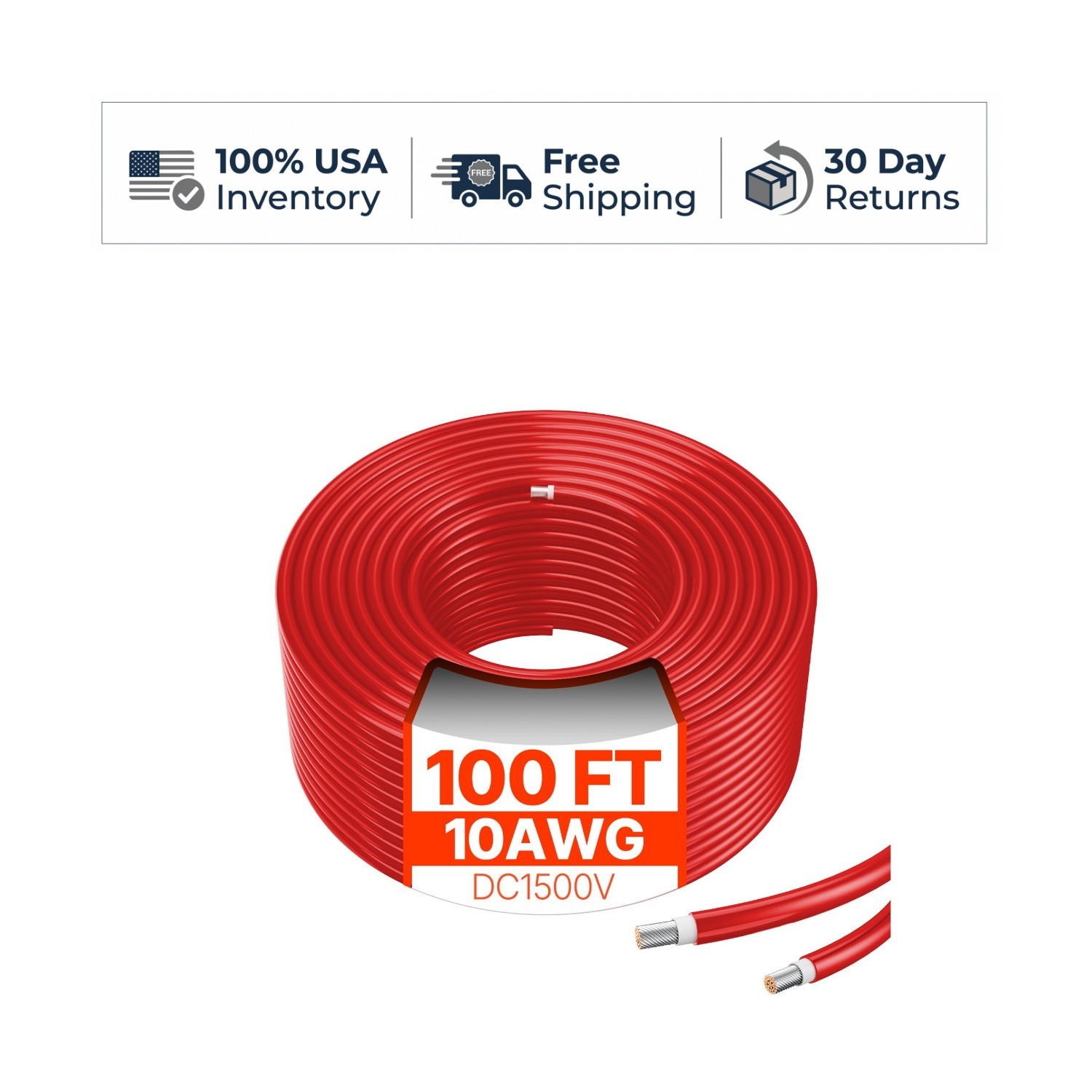VEVOR 100FT Solar Panel Extension Cable 10AWG Waterproof PV Red