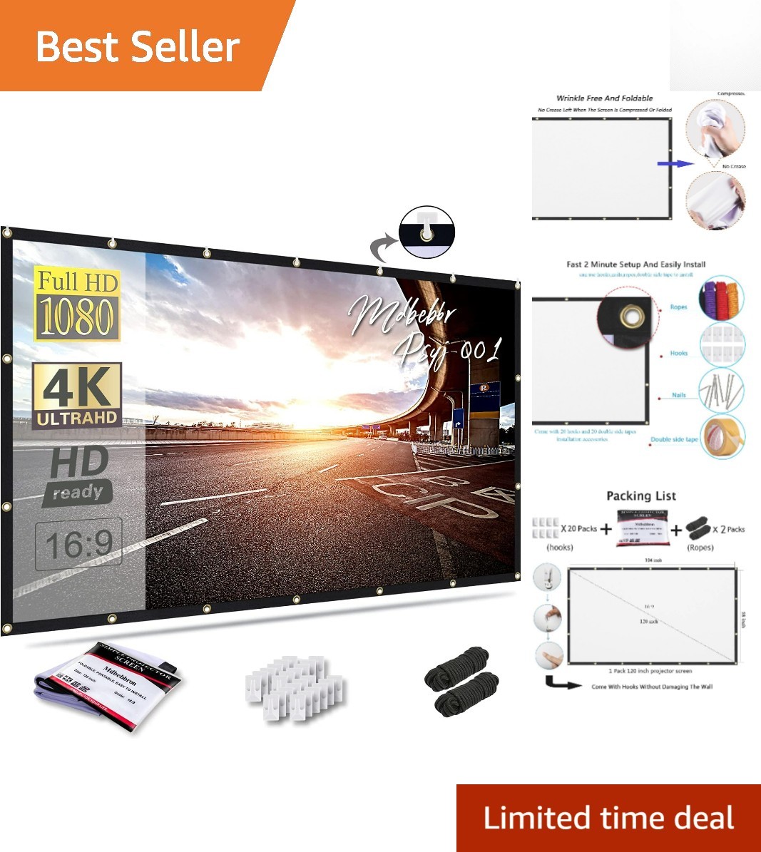 Compact 20-Inch Projector Screen - 6:9 Aspect Ratio for Indoor & Outdoor Use