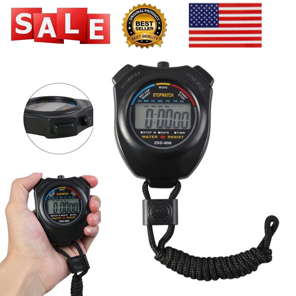 Digital LCD Stopwatch Sports Counter Chronograph Timer Waterproof Work Watch NEW