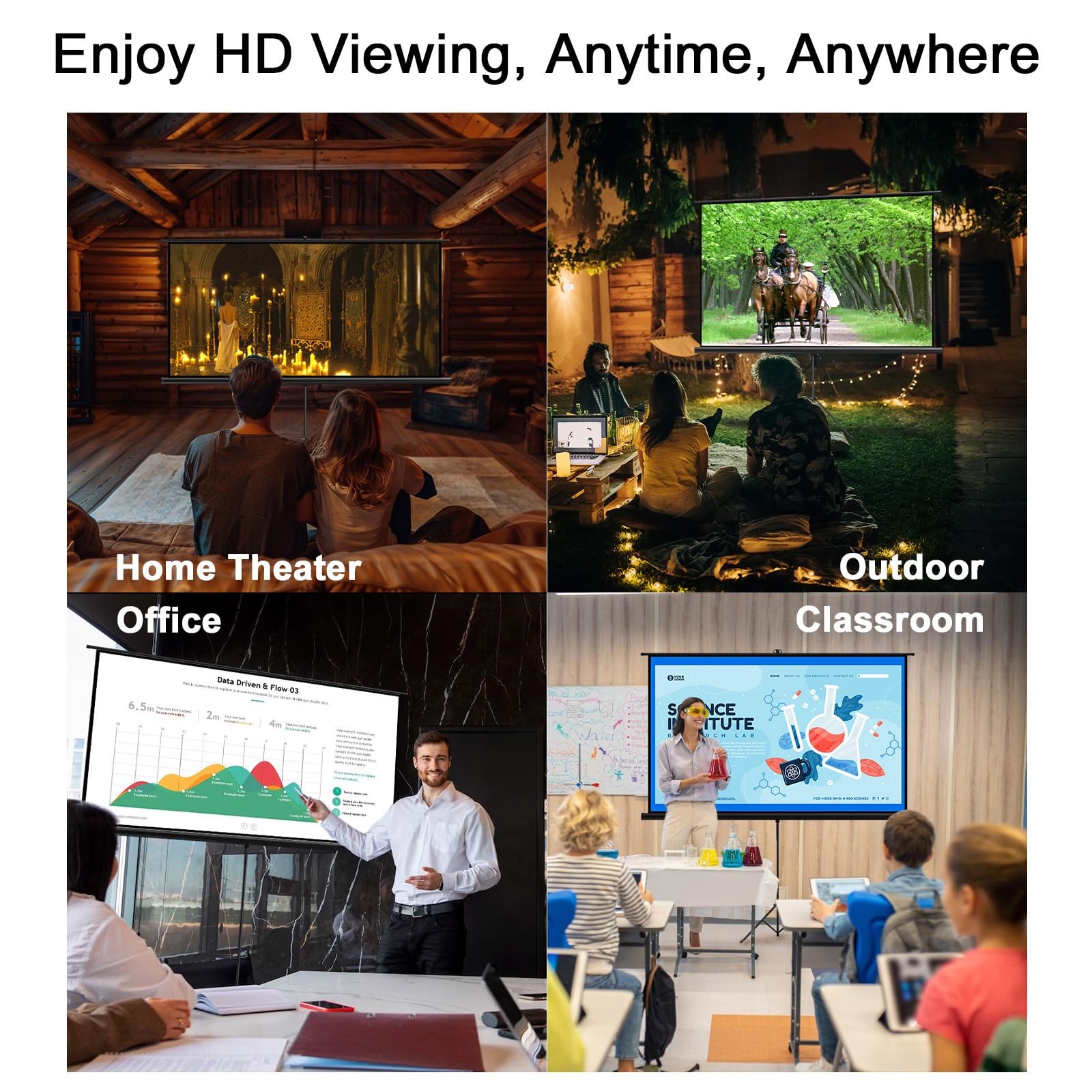 Outdoor Projector Screen with Stand Tripod, Indoor Pull Up Portable Projector...