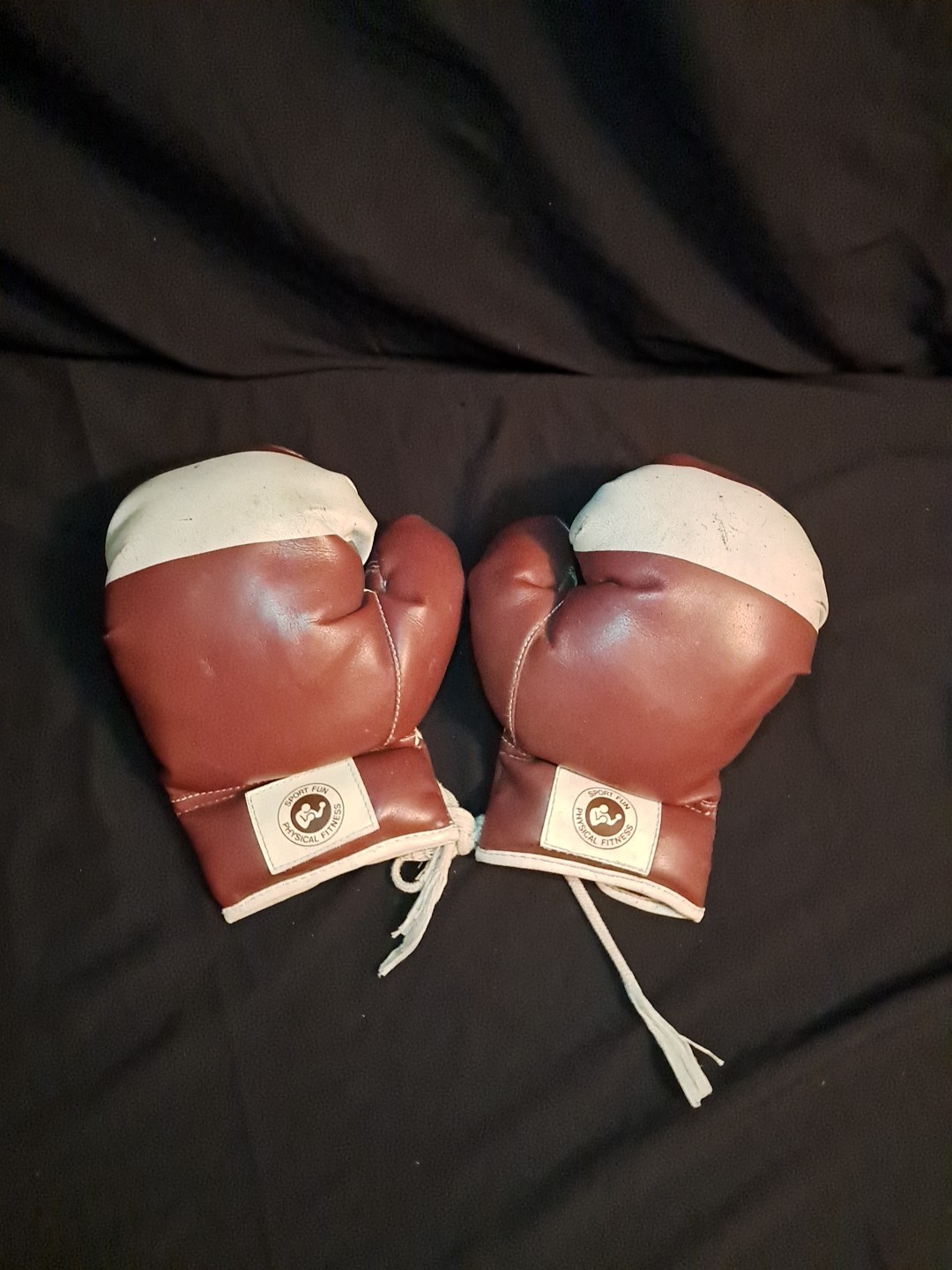 Vintage Boxing Gloves Sport Fun Physical Fitness Maroon White