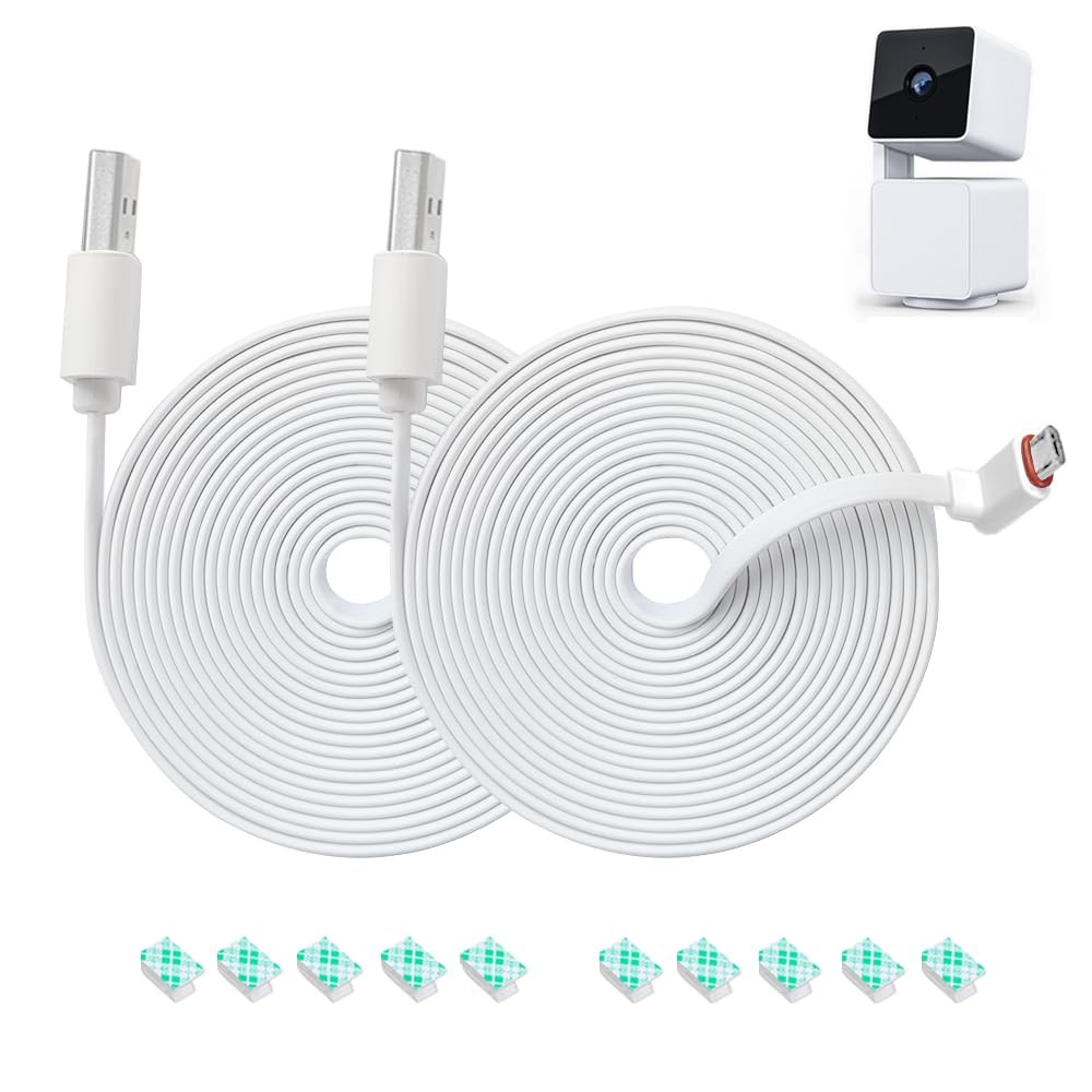 Weatherproof Micro USB Power Extension Cable For Wyze Cam Pan V3 White 2PK