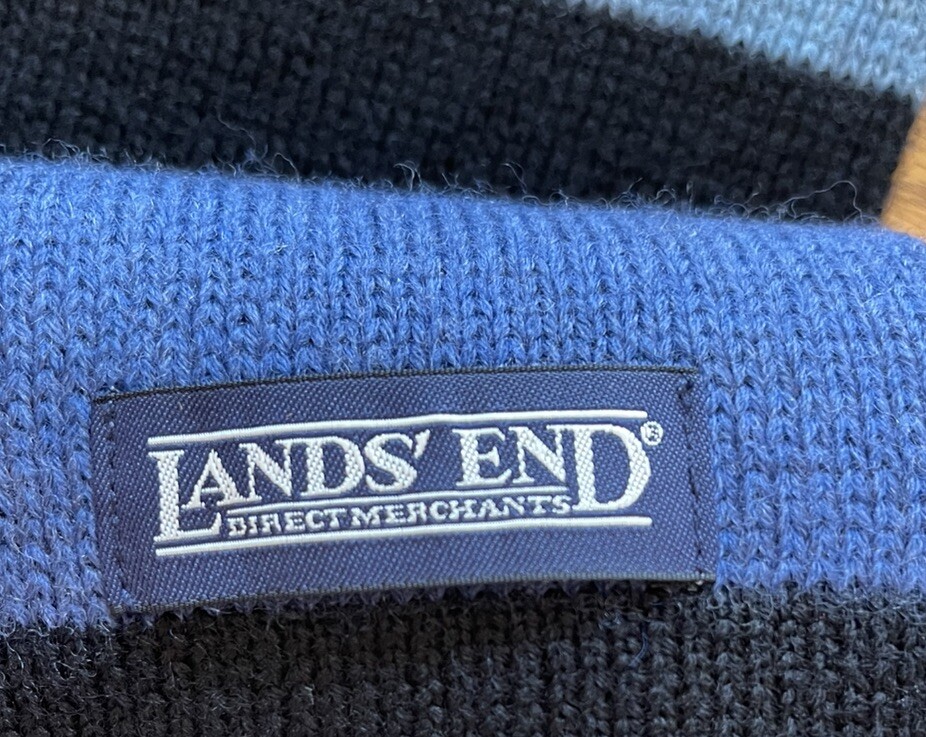 Land End Men’s Scarf Blue Green Striped 9x67 EUC