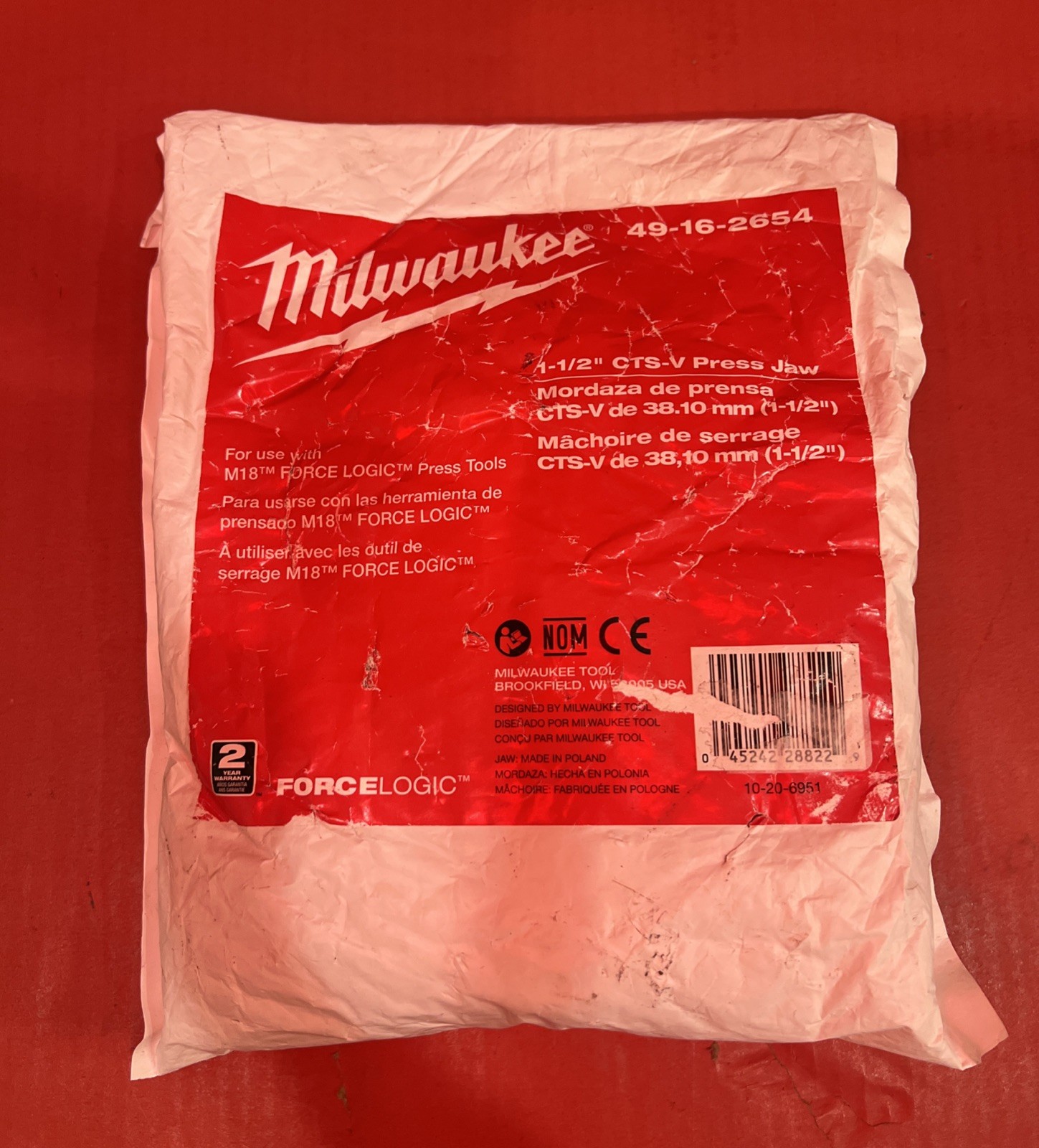 Milwaukee Tool 49-16-2654 1-1/2" Cts-V Press Jaw For M18 Forcelogic Press Tools