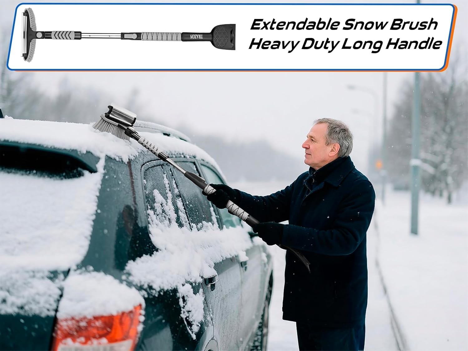 Lightweight Extendable Snow Tool - 42.4” Brush & Scraper for Winter Driving