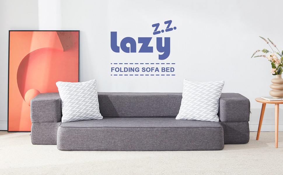 Floor Sofa Bed, Convertible Sleeper Lounge Couch Folding Mattress with 2 Pillows