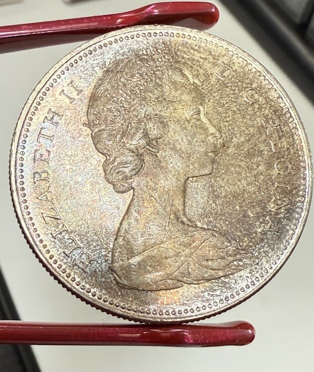 1966 Canadian Silver Dollar Coins 80% $1 - Rainbow Reverse Patina