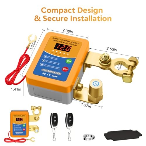 Remote Battery Disconnect Switch 12V, 240A Kill Switch for Car with Led Yellow