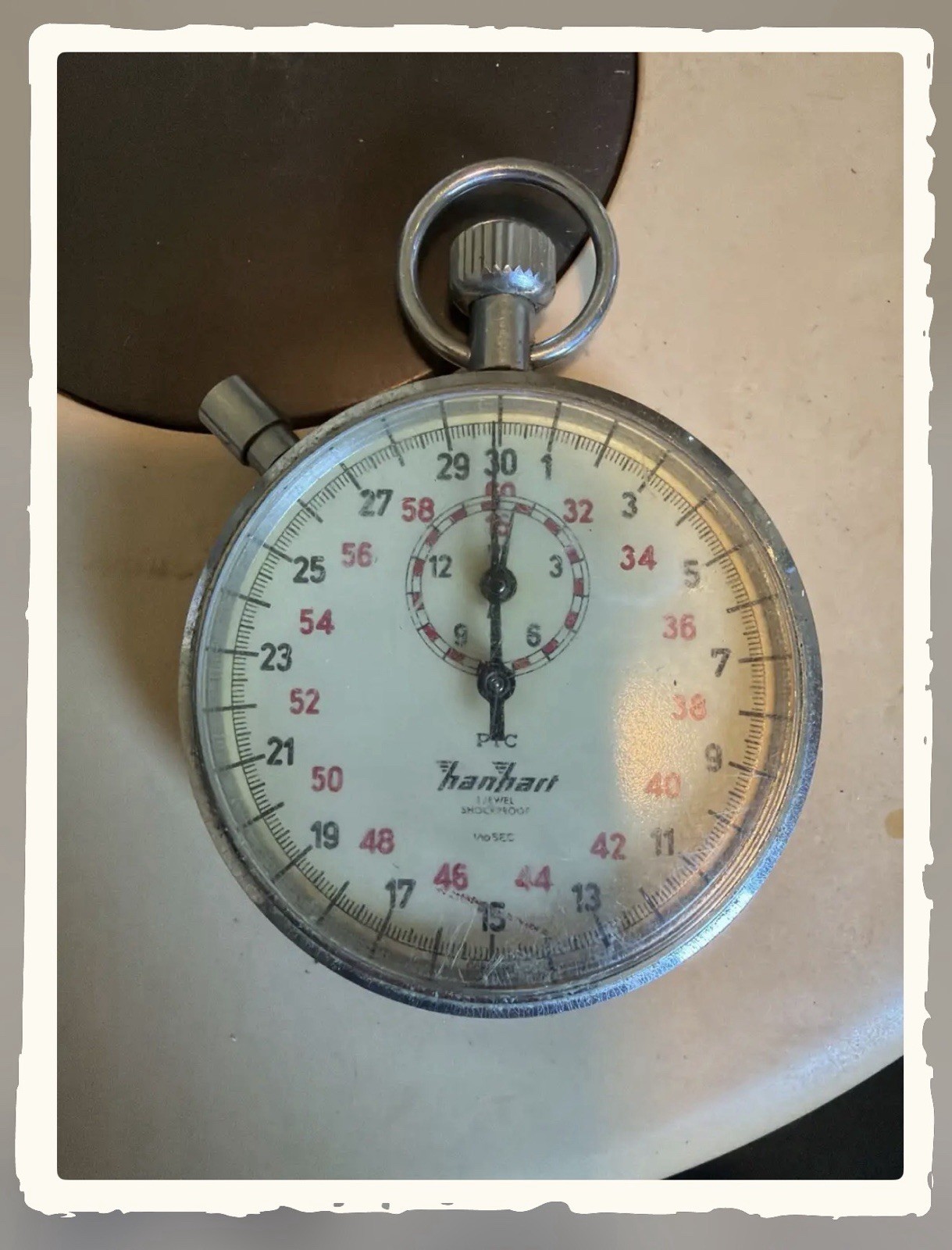 Hanhart 1 jewel shockproof Mechanical Stopwatch Timer Silver Case Dial Top Ring