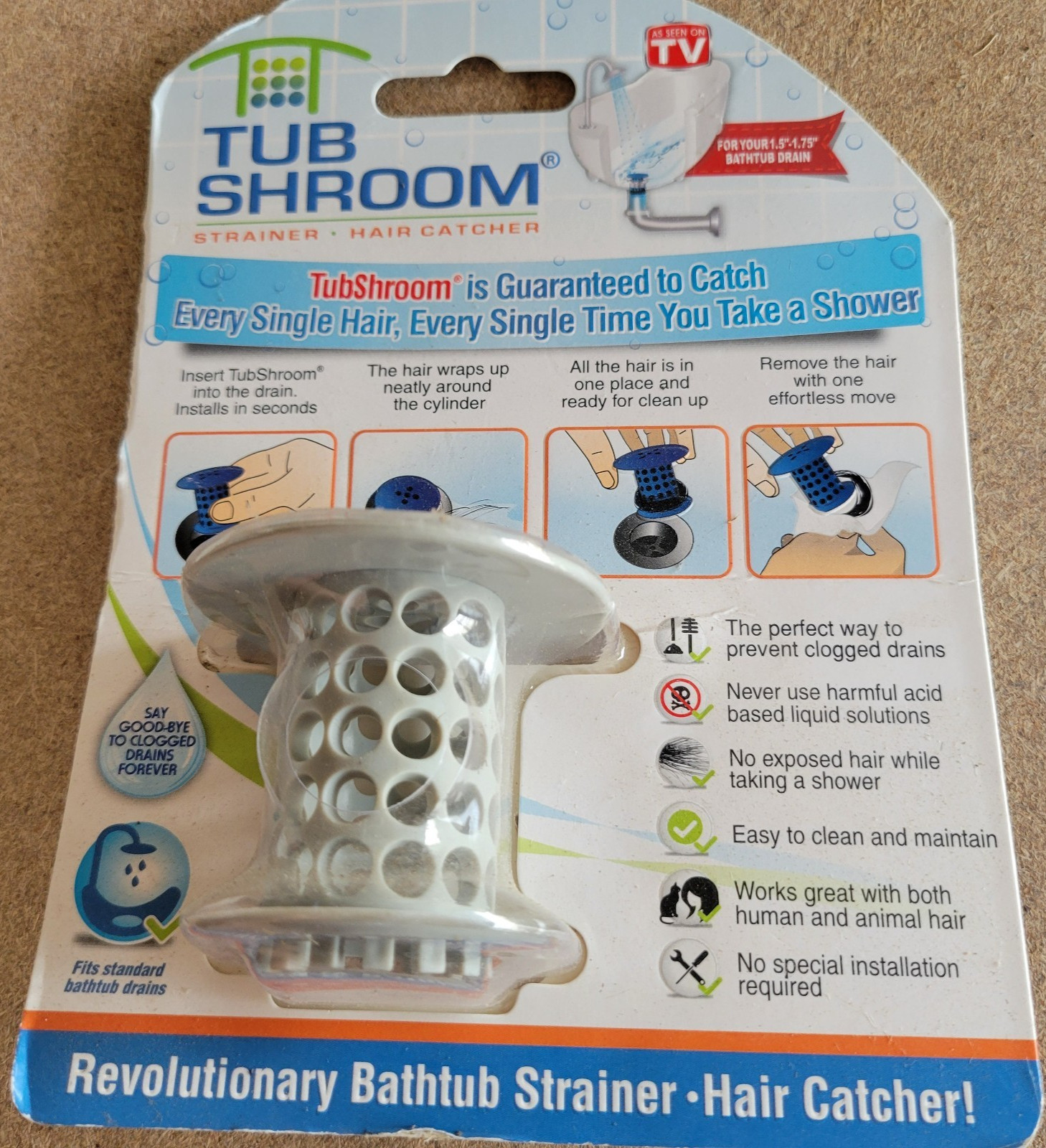 TubShroom® Revolutionary Tub Drain Protector Hair Catcher Strainer Snare - Gray