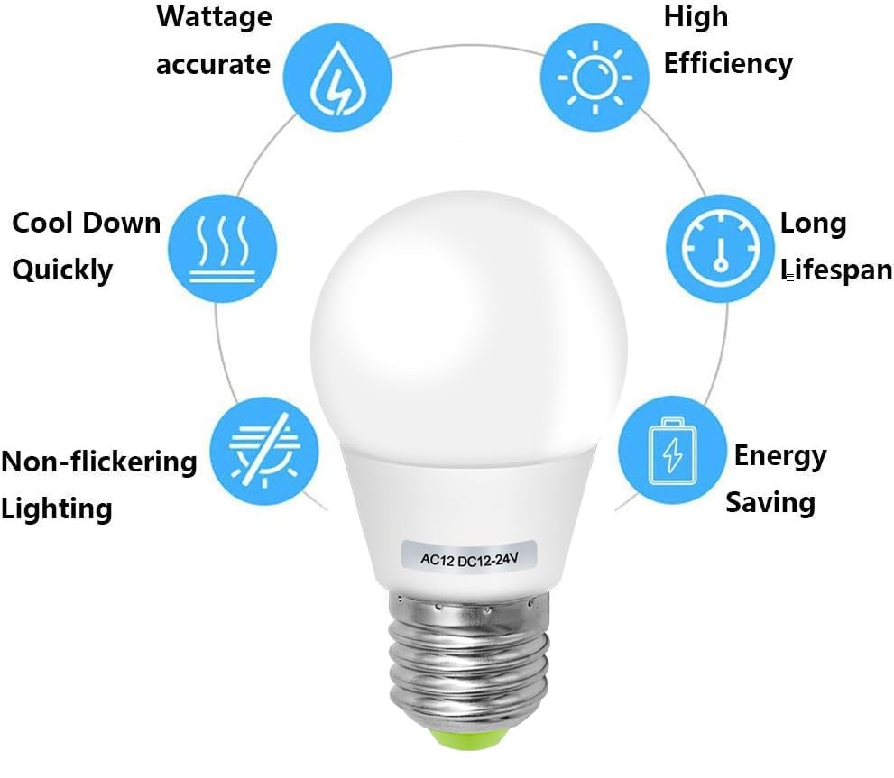 3W A15 Edison LED Light Bulbs E26 Medium Screw Base (40 Watt Equivalent) 12V ...