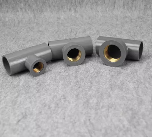 PVC Water Pipe Fittings Plastic T-shape Pipe copper Internal Thread Grey