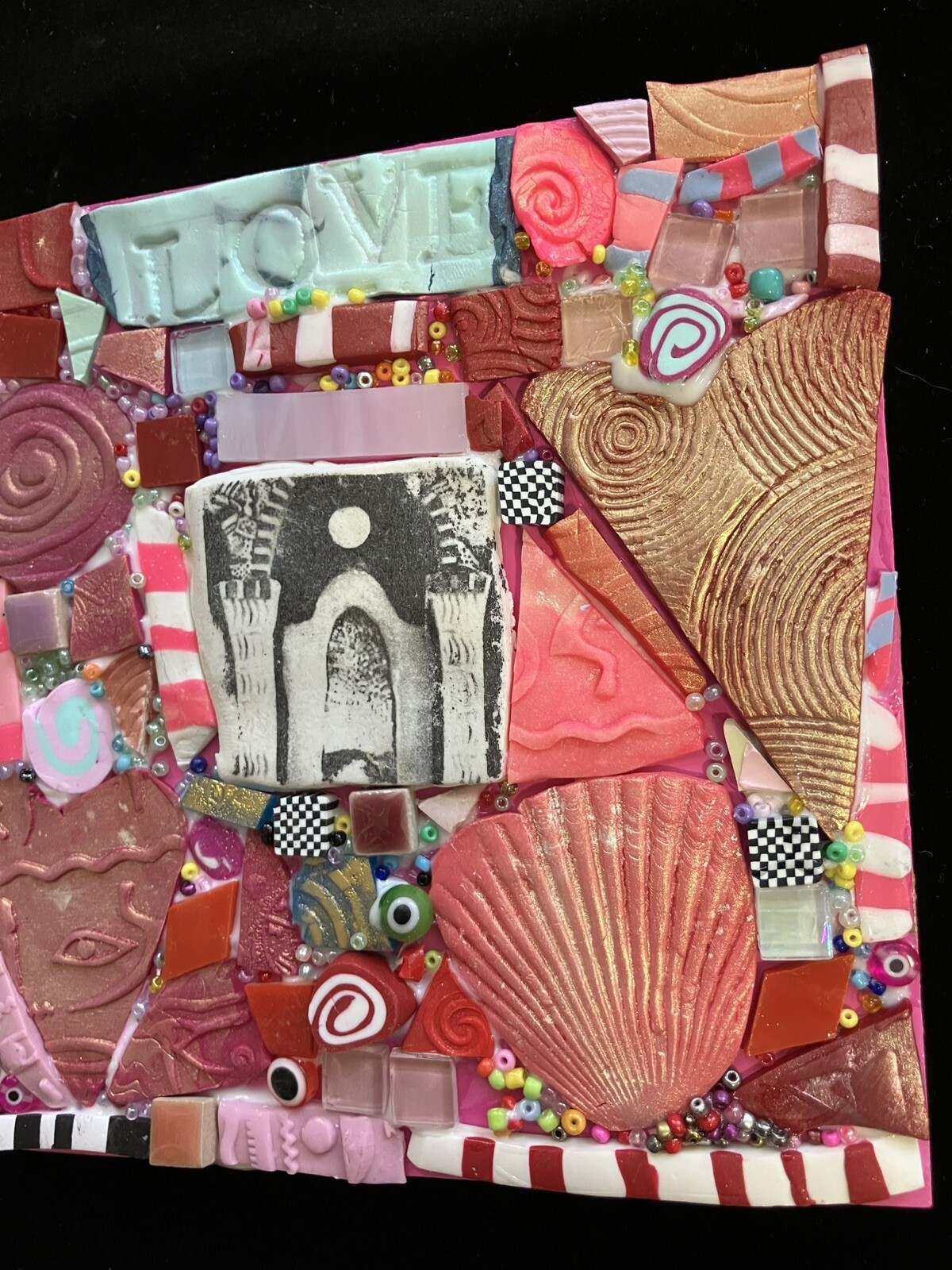 Handmade Mosaic Art “ Follow Your Bliss”Polymer Clay Original On Wood 6”x6”