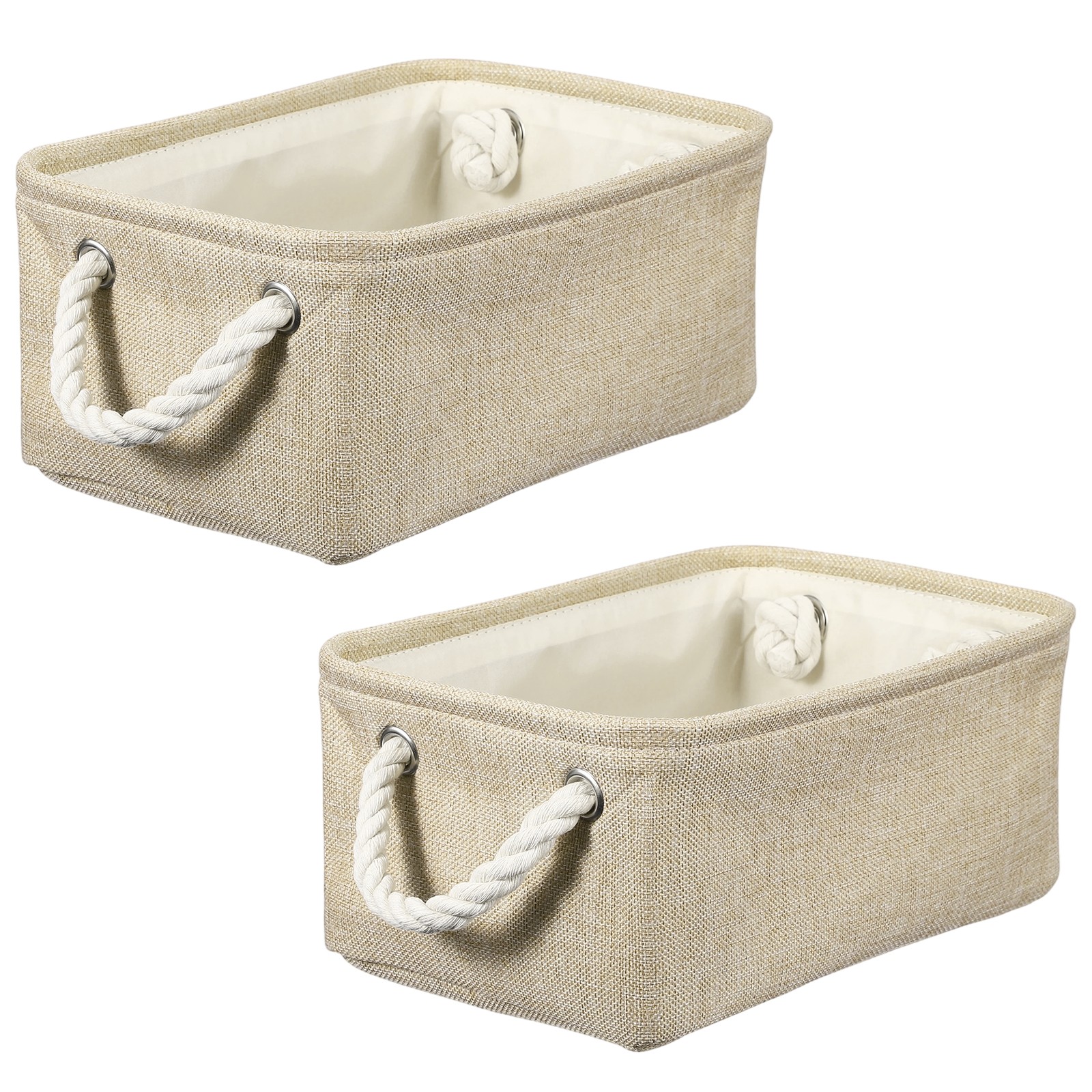 2Pcs Fabric Storage Bins with Rope Handles(12 x 8.3 x 5", Khaki)
